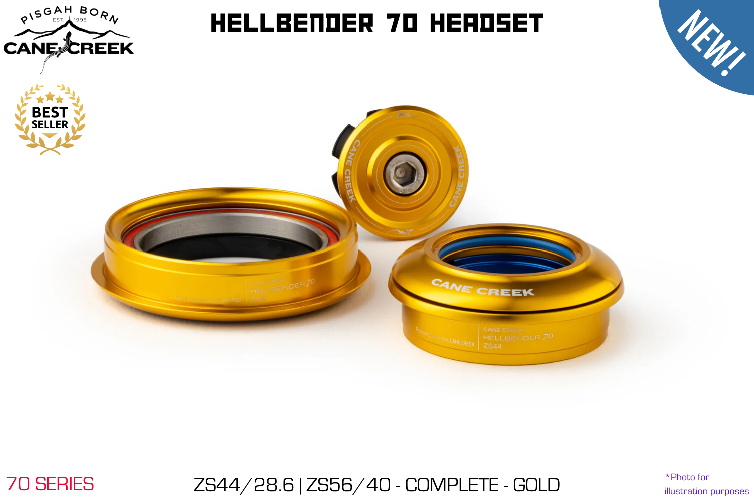 Cane Creek - Hellbender 70 Headset - ZS44/28.6|ZS56/40 - Complete - Gold