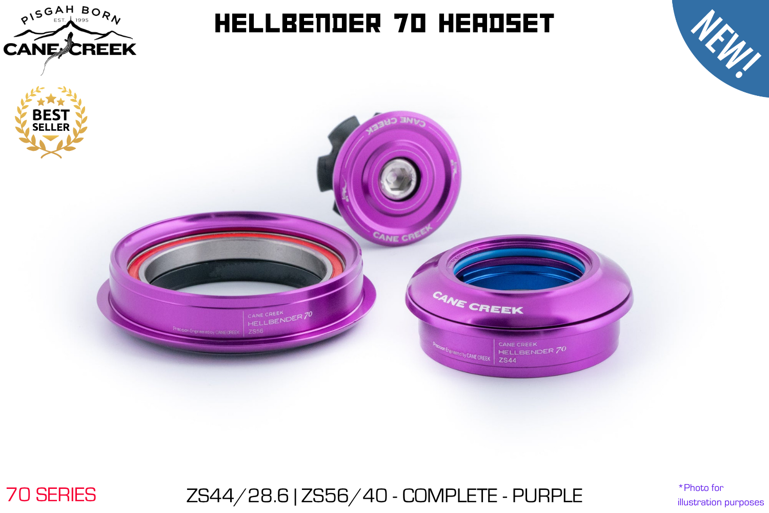Cane Creek - Hellbender 70 Headset - ZS44/28.6|ZS56/40 - Complete - Purple