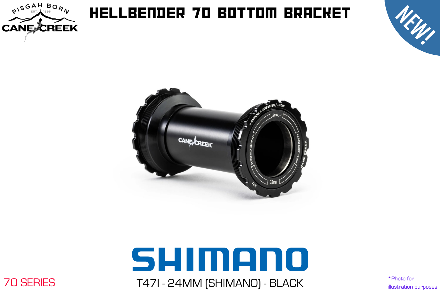 Cane Creek - Hellbender 70 Bottom Bracket - T47i - Shimano 24mm - Black