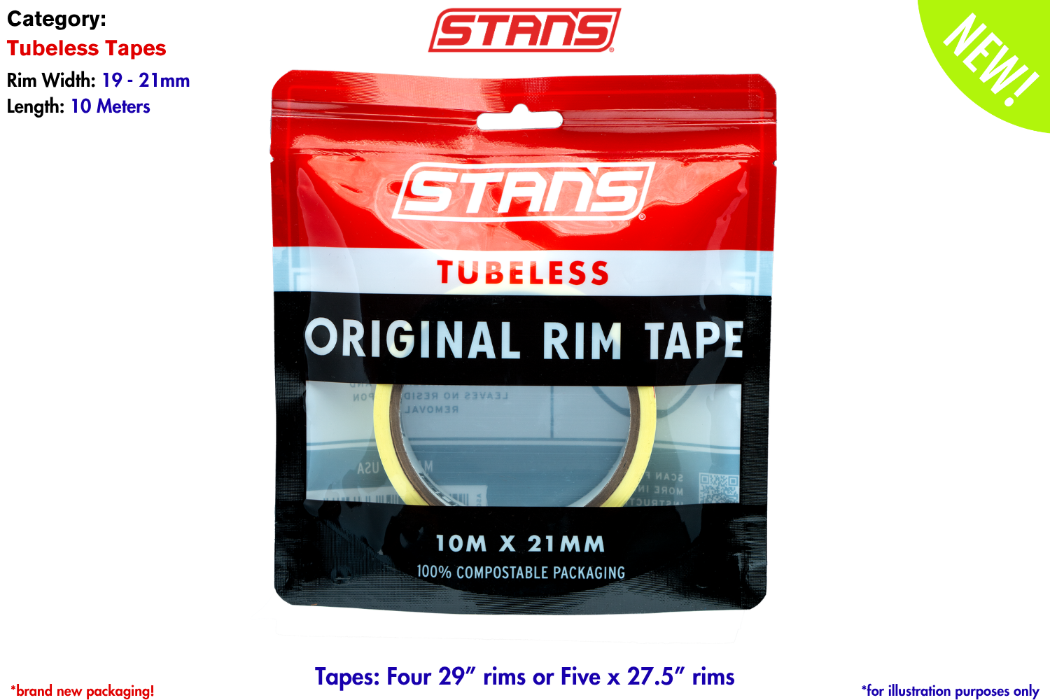 Stan's Original Tubeless Rim Tape, 10M x 21mm