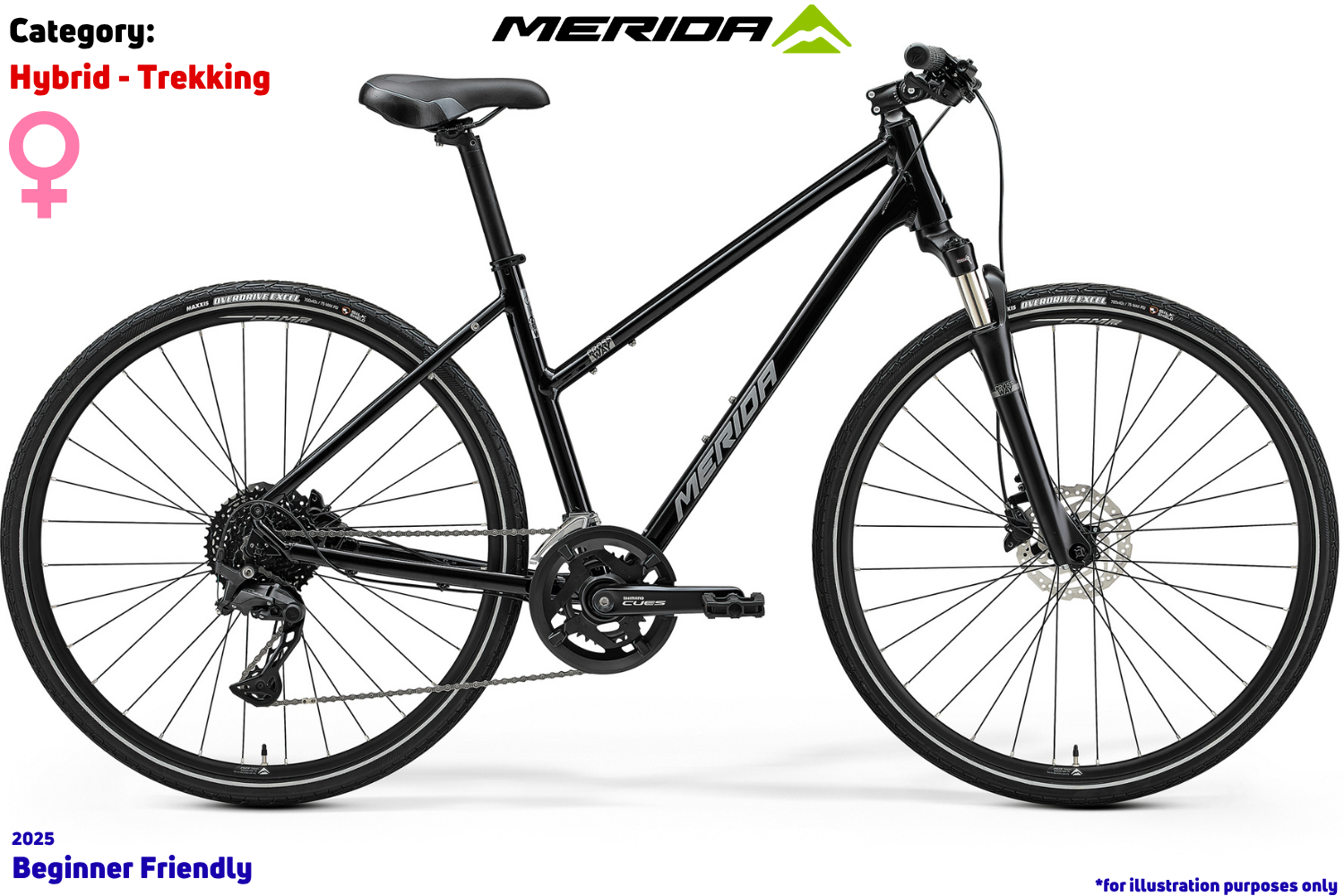 Merida Crossway Lady 300 - Glossy Black (Silver) - CUES 10-Speed
