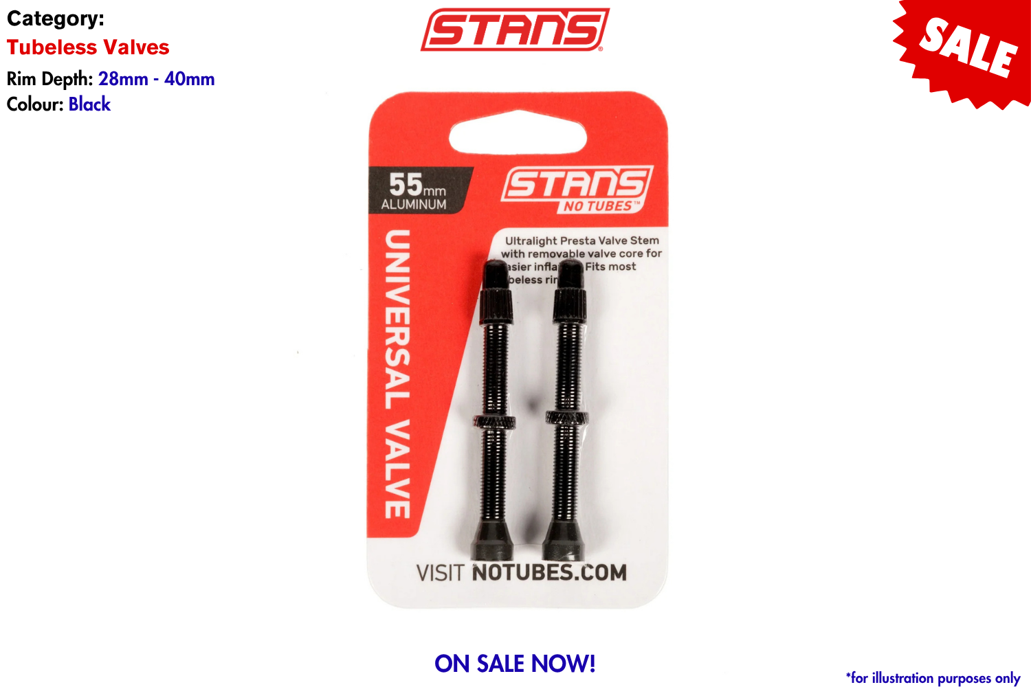 Stan's Universal Valves - 55mm - Aluminum - Black