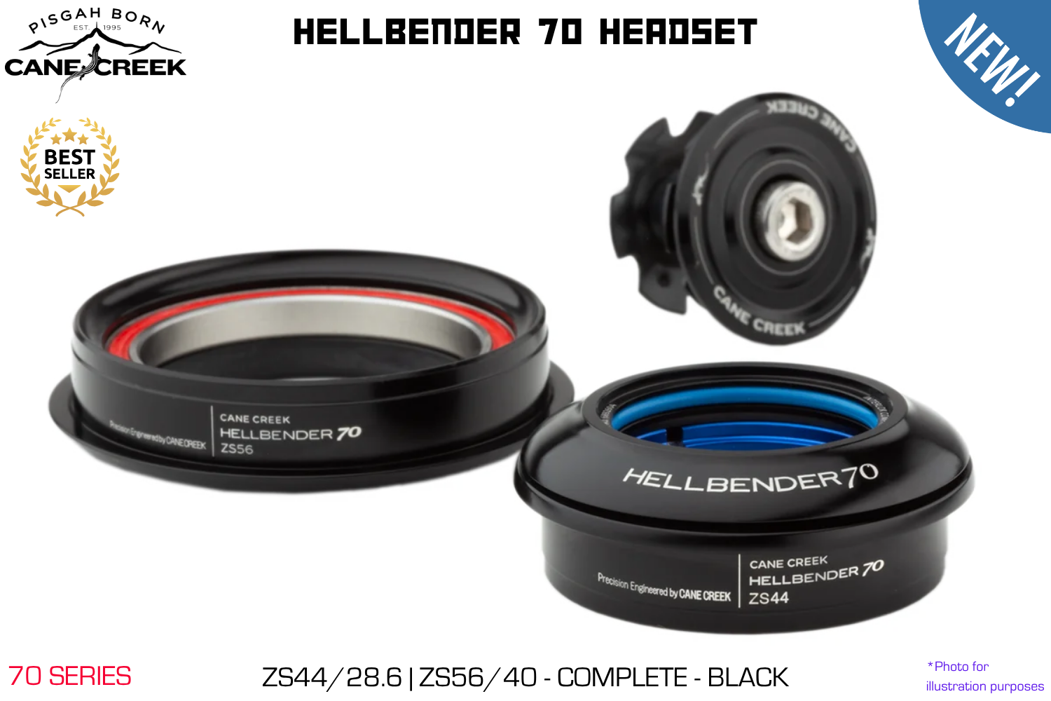 Cane Creek - Hellbender 70 Headset - ZS44/28.6|ZS56/40 - Complete - Black