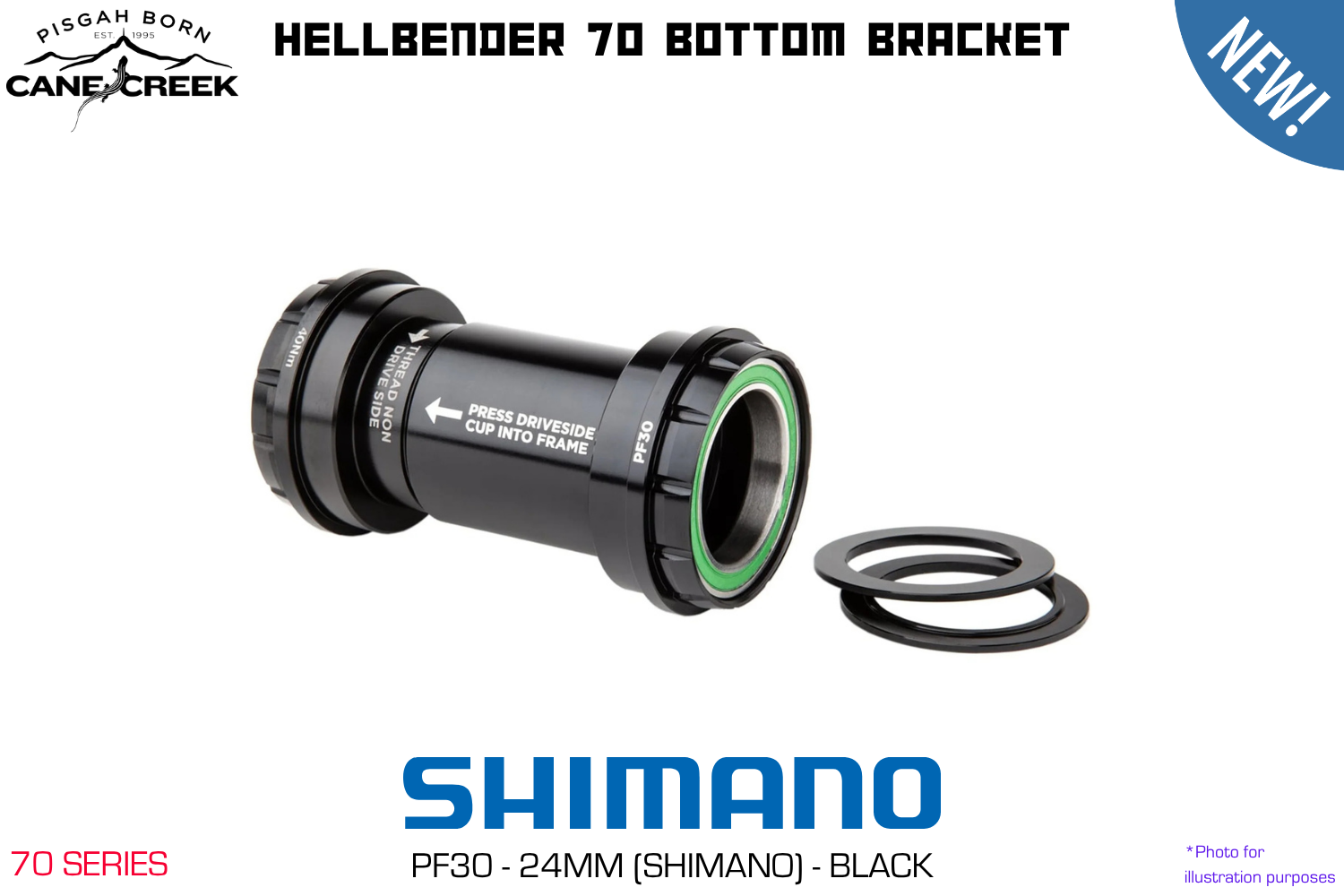 Cane Creek - Hellbender 70 Bottom Bracket - PF30 - Shimano 24mm - Black