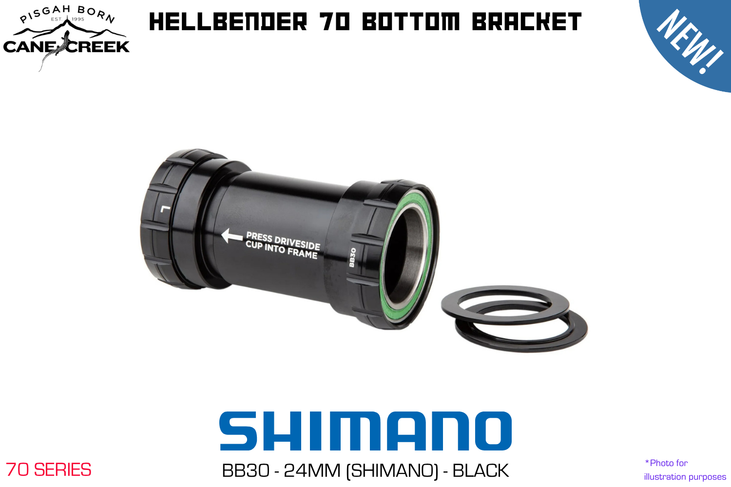 Cane Creek - Hellbender 70 Bottom Bracket - BB30 - Shimano 24mm - Black