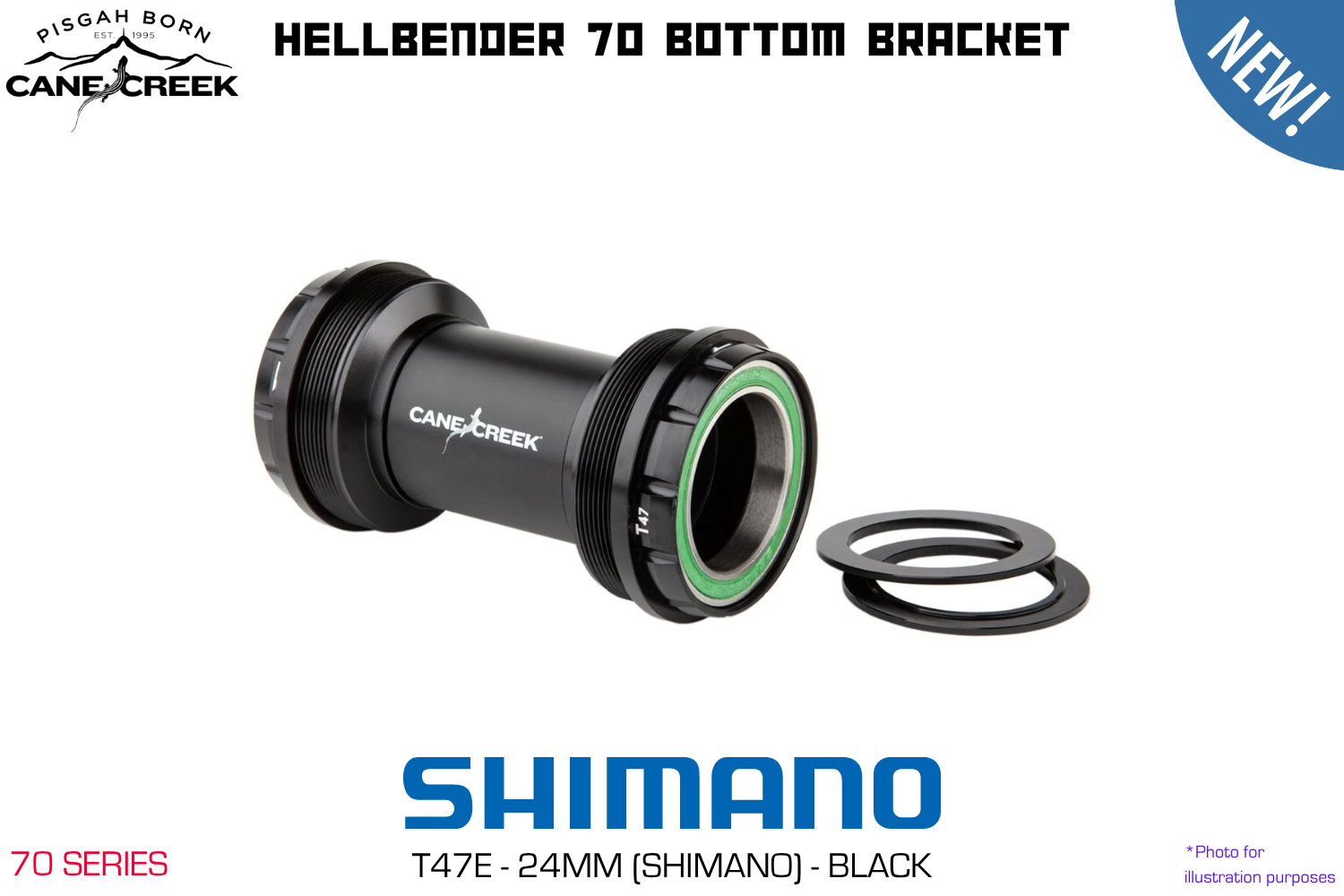 Cane Creek - Hellbender 70 Bottom Bracket - T47e - Shimano 24mm - Black
