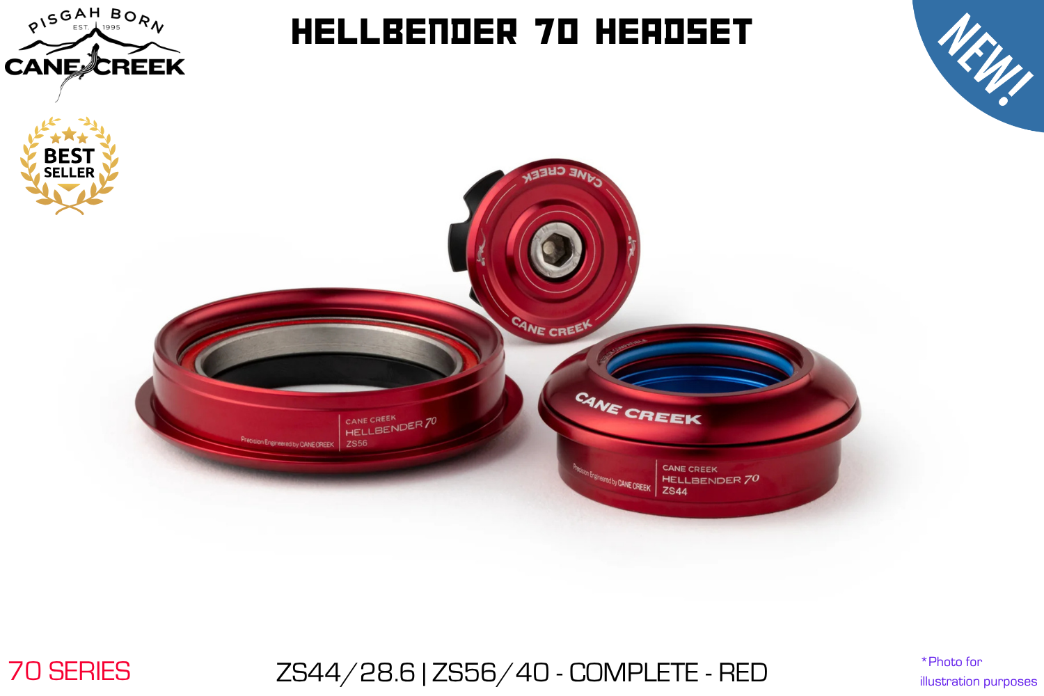 Cane Creek - Hellbender 70 Headset - ZS44/28.6|ZS56/40 - Complete - Red