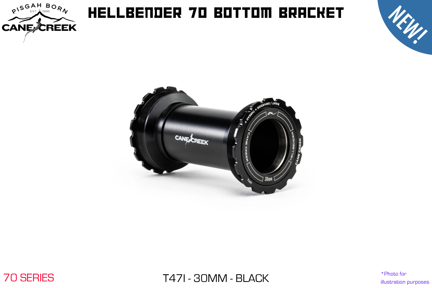 Cane Creek - Hellbender 70 Bottom Bracket - T47i - 30mm Spindle - Black