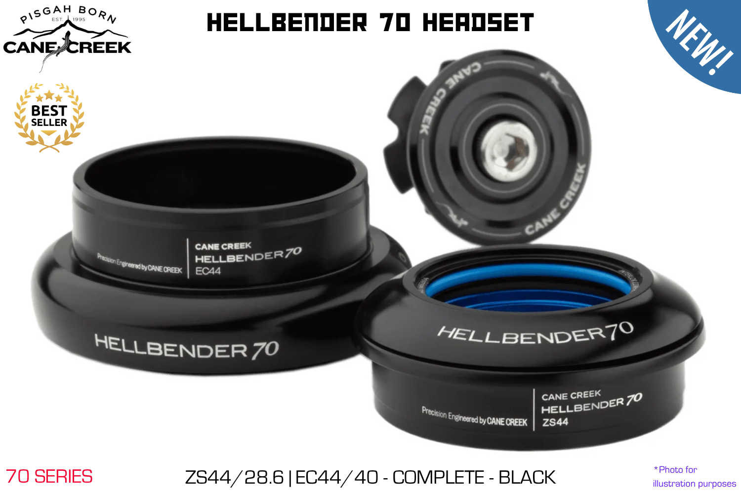 Cane Creek - Hellbender 70 Headset - ZS44/28.6|EC44/40 - Complete - Black