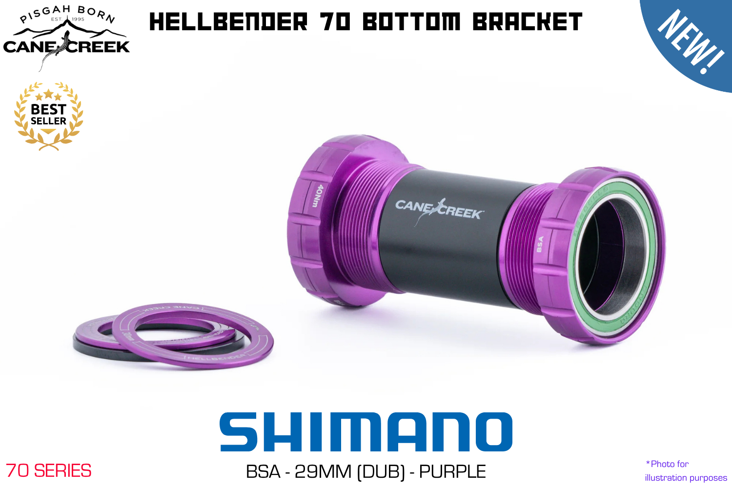 Cane Creek - Hellbender 70 Bottom Bracket - BSA - Shimano 24mm - Purple