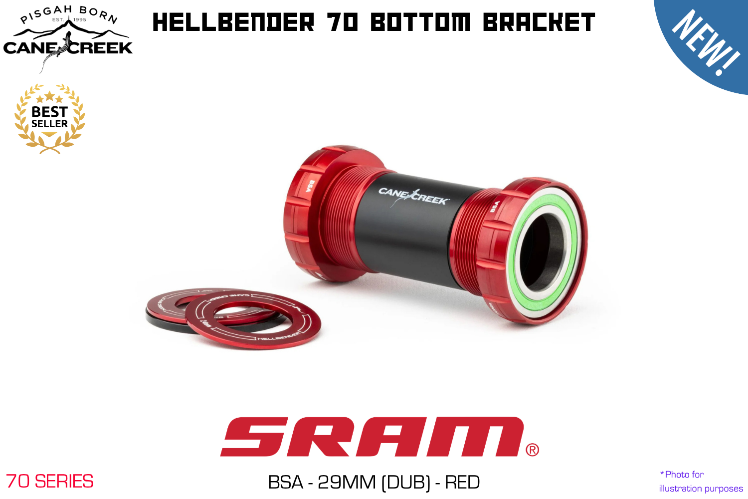 Cane Creek - Hellbender 70 Bottom Bracket - BSA - SRAM Dub (29mm) - Red