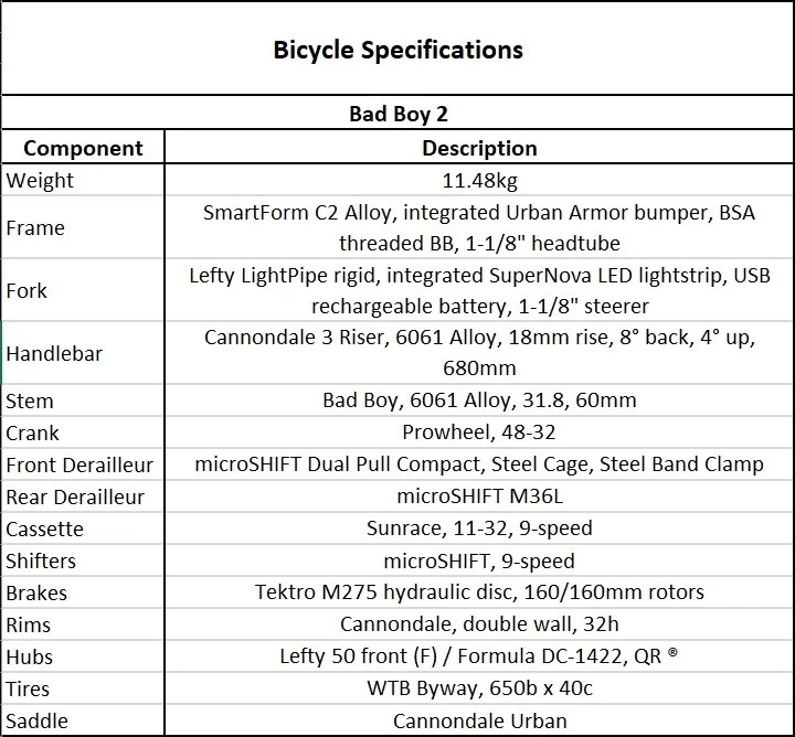 cannondale bad boy sizing