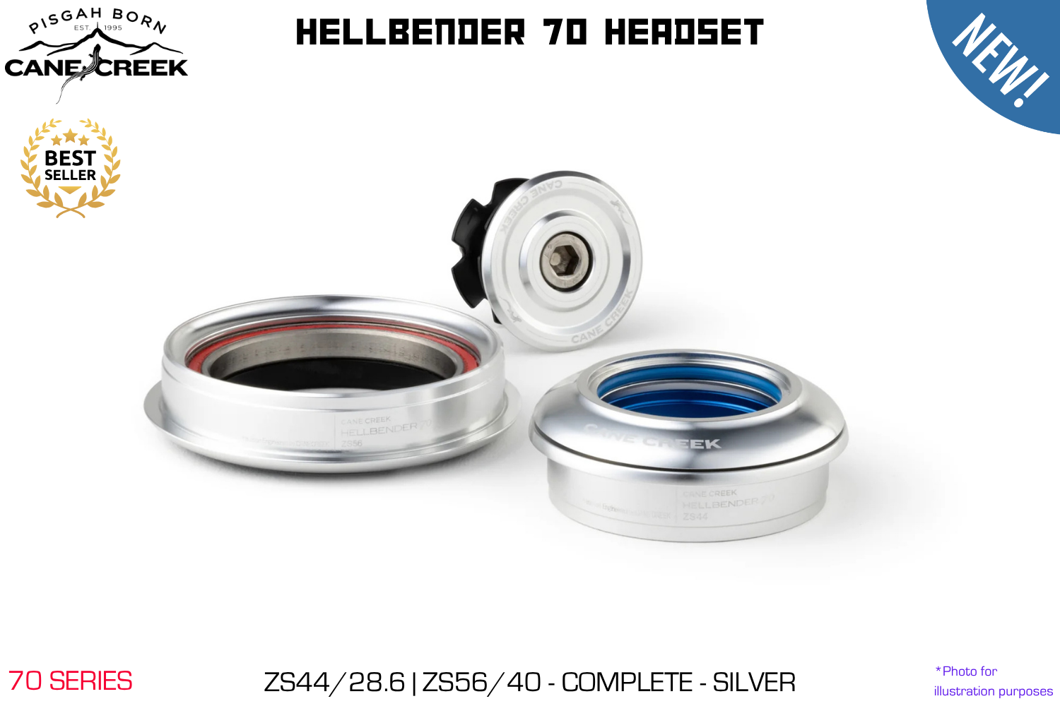 Cane Creek - Hellbender 70 Headset - ZS44/28.6|ZS56/40 - Complete - Silver