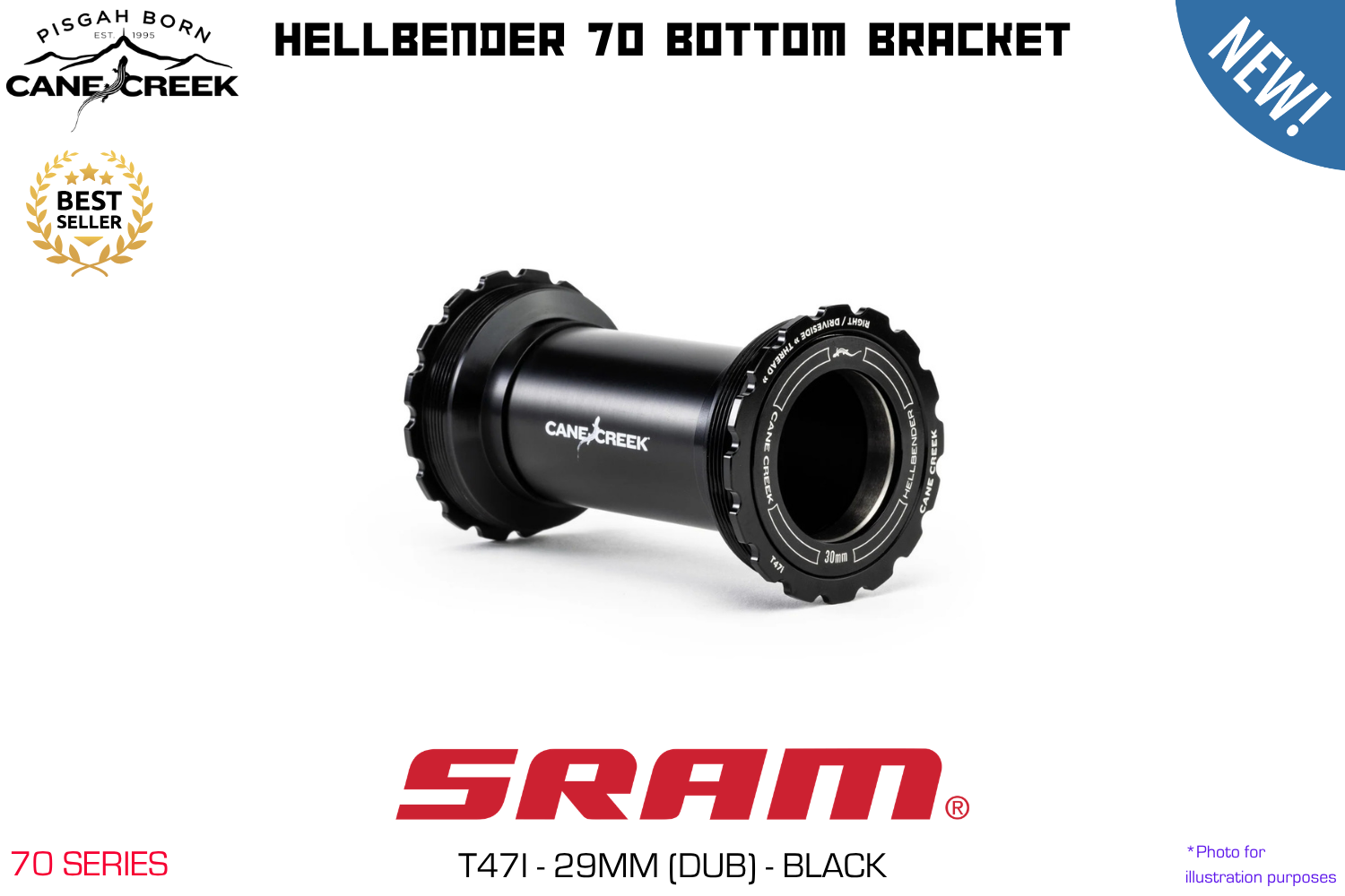 Cane Creek - Hellbender 70 Bottom Bracket - T47i - SRAM DUB (29mm) - Black