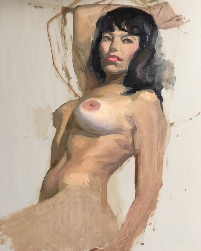 Carla this afternoon #painting #wip #figurepainting #pinklipstick #lifepainting