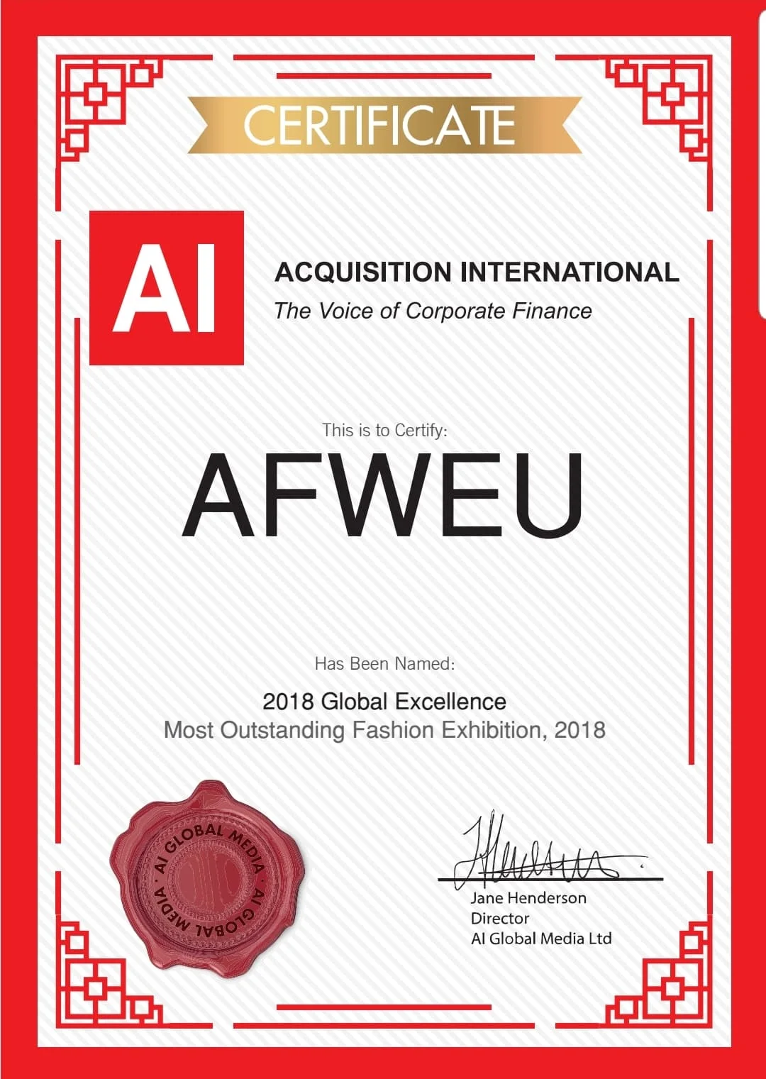 AFWEU is titled : "Most outstanding fashion exhibition, 2018" !