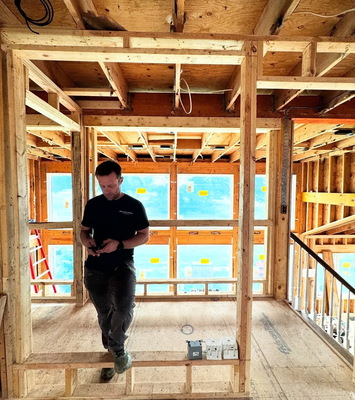 Project manager for scale. 

Nearing the end of mechanicals in our UA renovation, checking in on this view from his office. 

Based solely on the photo- how tall is Pat? Winner gets a DelBiondo Homes hat. 

#carpentry #asseenincolumbus  #bestofColumb