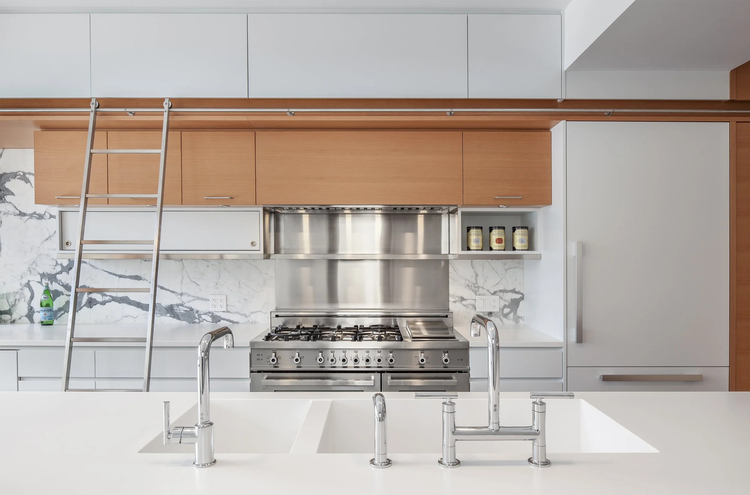 Premium residential kitchen architecture in Rosedale Toronto showcasing quiet luxury custom millwork by Wayback Architects.