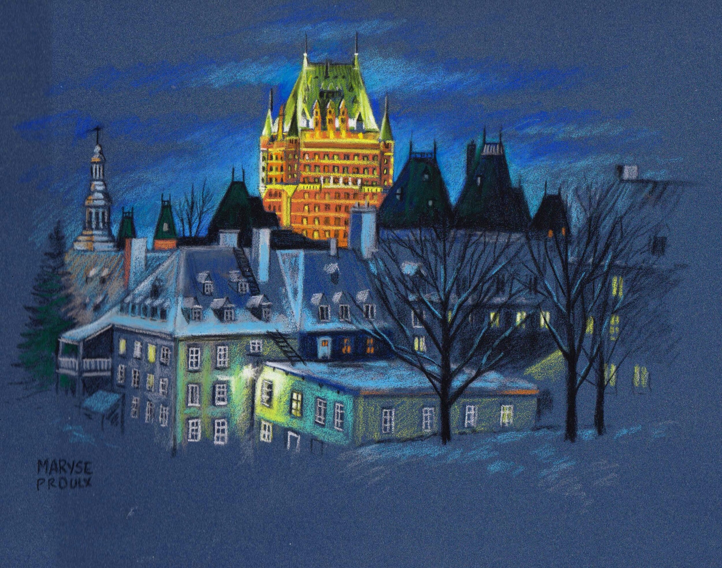 pastel Québec la nuit, avril 2020 001