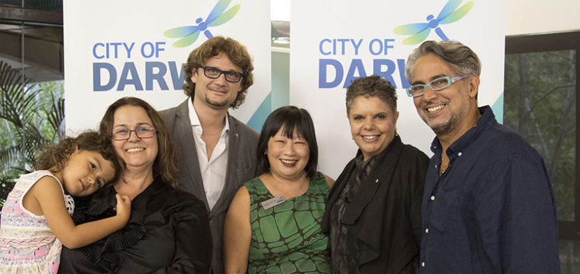 Pictured above L to R – Dewi Wiasa with her mother Jessica Machin, Aurelien Scannella, The Right Hon. Katrina Fong Lim – Lord Mayor of Darwin, Deborah Cheetham AO, and Gary Lang. Photo by Huni Bolliger.