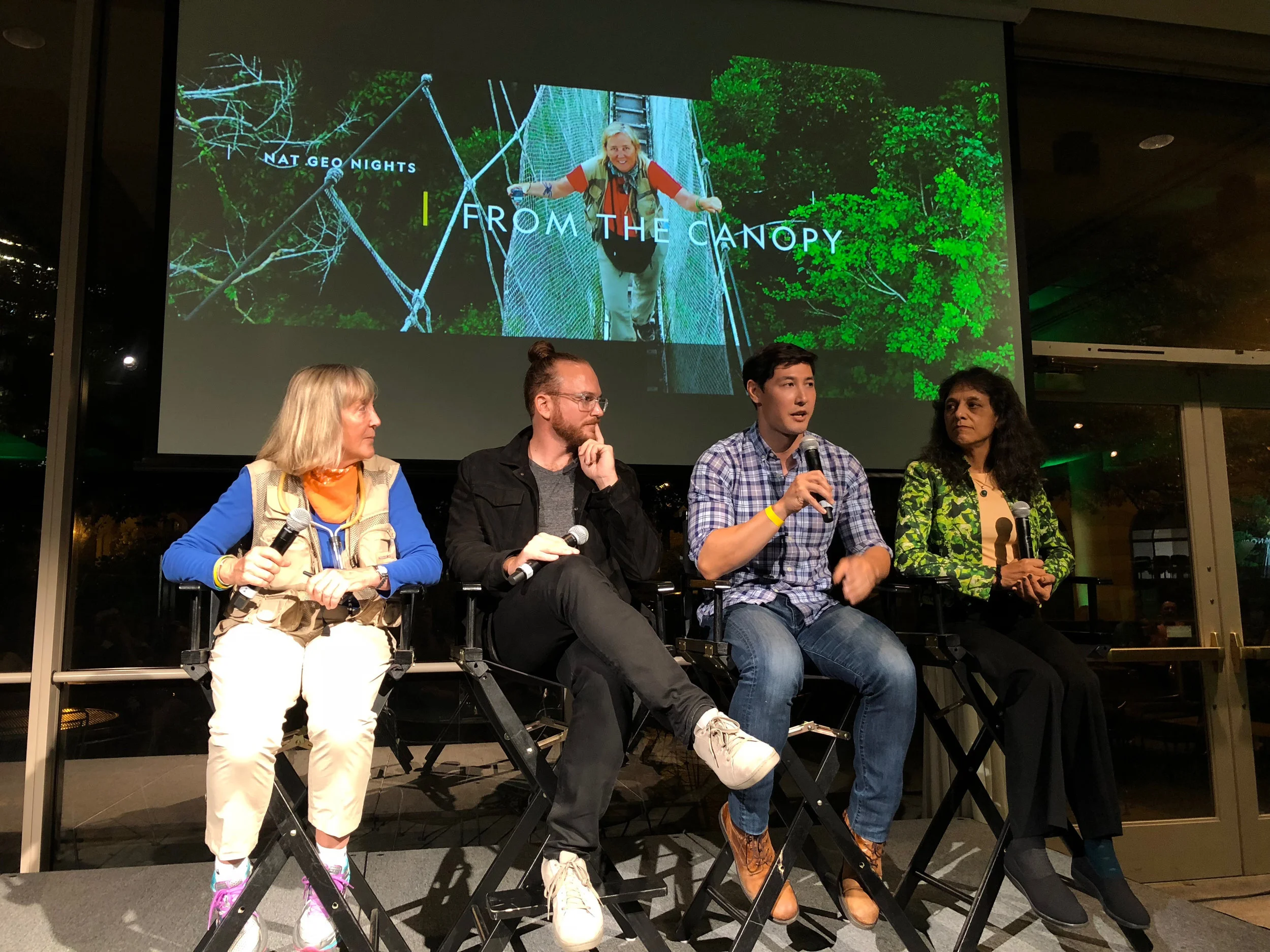 #NatGeoNights: “From the Canopy” panel discussion with fellow National Geographic Explorers (L to R): Meg Lowman, Peter Houlihan, Kevin McLean, Nalini Nadkarni Photo by Wesley Della Volla