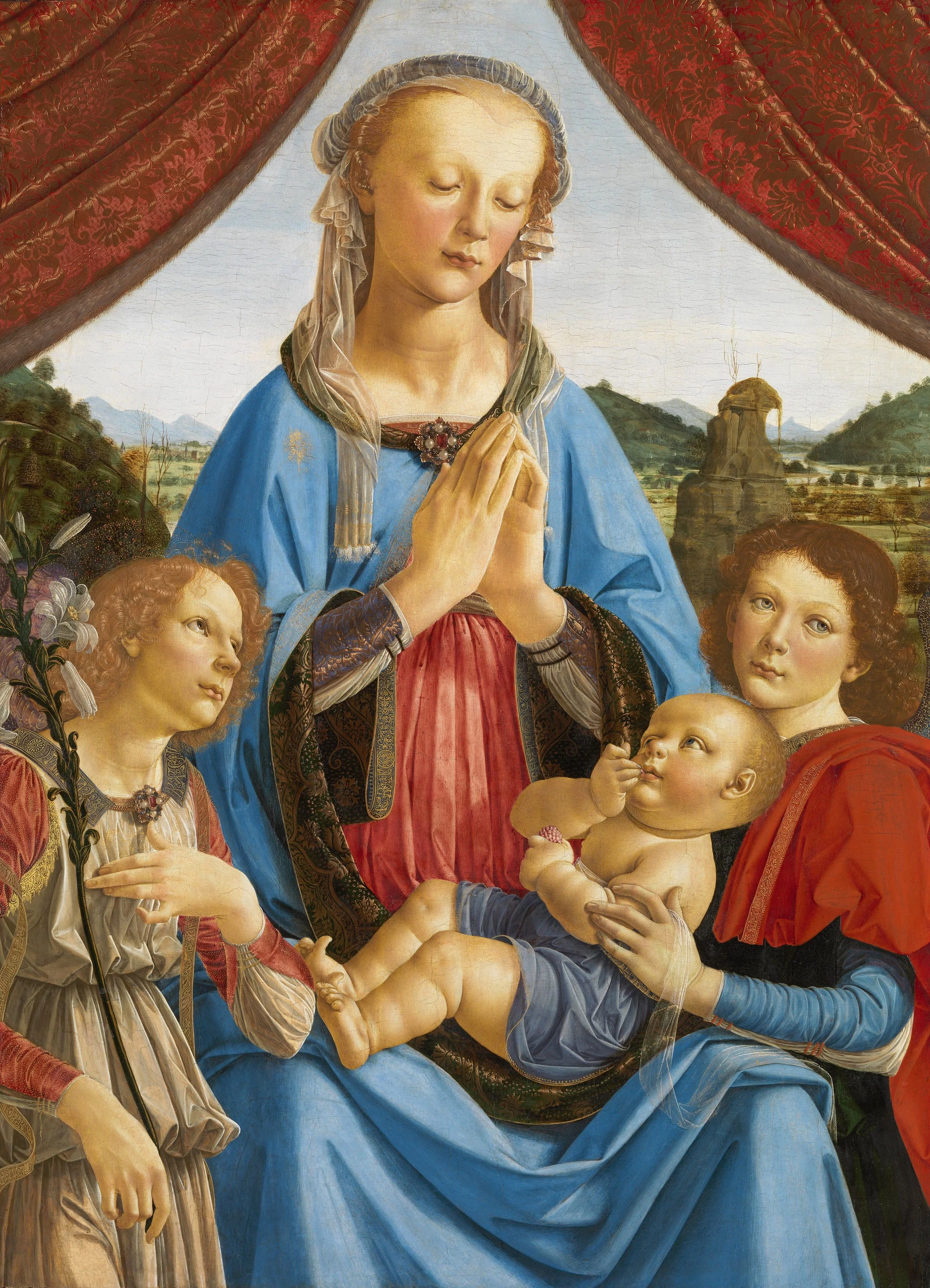 Virgin and Child with Two Angels, Andrea del Verrocchio and Leonardo da Vinci, 1476, National Gallery, London