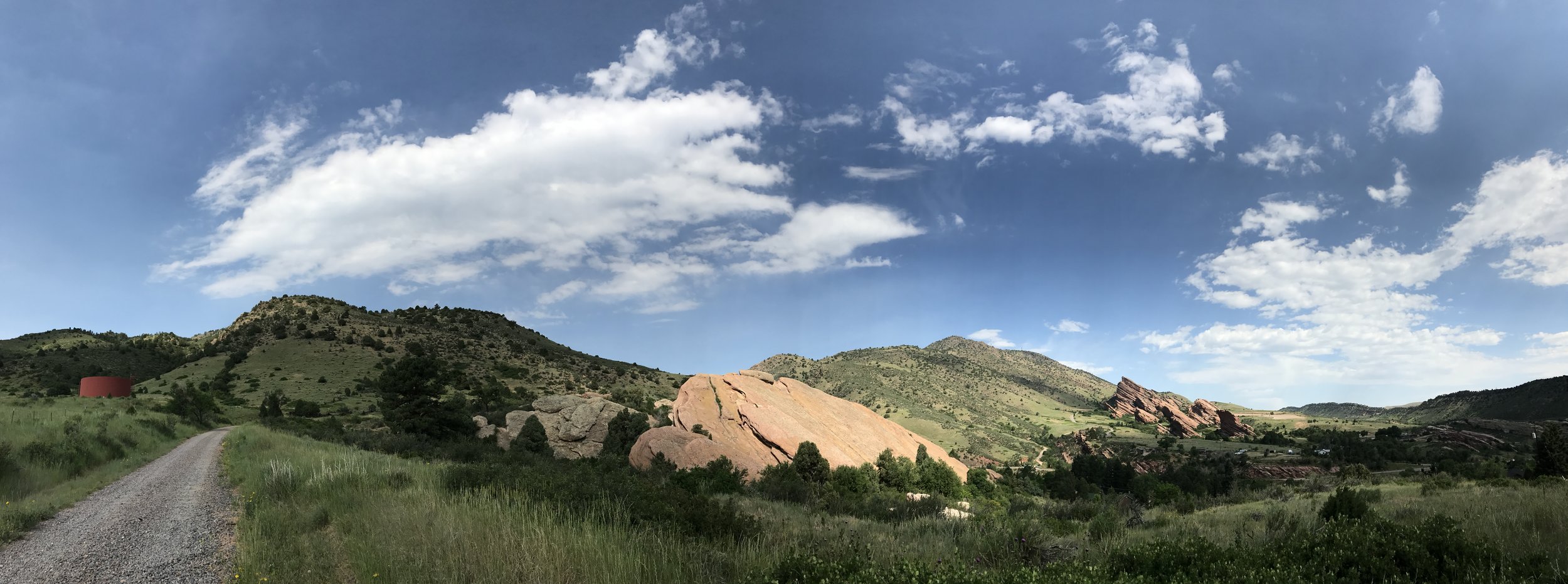 Red Rocks Amphitheatre, far right, as viewed from our hike