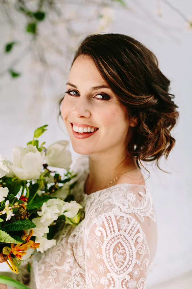 Photography: Karen Obrist Photography Florals: Indy Faso Venue: Berg'n Model: Kathleen Alquist Dress: The Dress Theory // Rime Arodaky Hair & Makeup: Ashley Lugashi