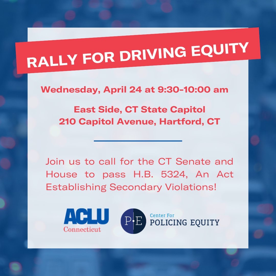 TOMORROW at the capitol! 
We're rallying to show support and call on our legislators to do the same for HB 5324, an Act Establishing Secondary Violations. 

Thanks to @policingequity  and @acluct  for this 🖤
I hope to see you all there. If you need 