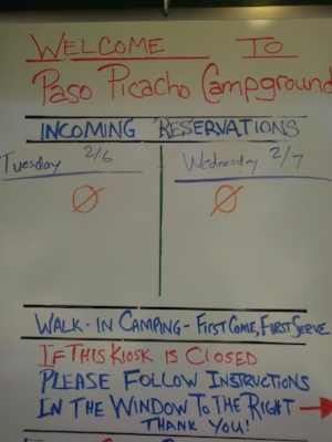 Paso Picacho Campground. No waiting for a table. 