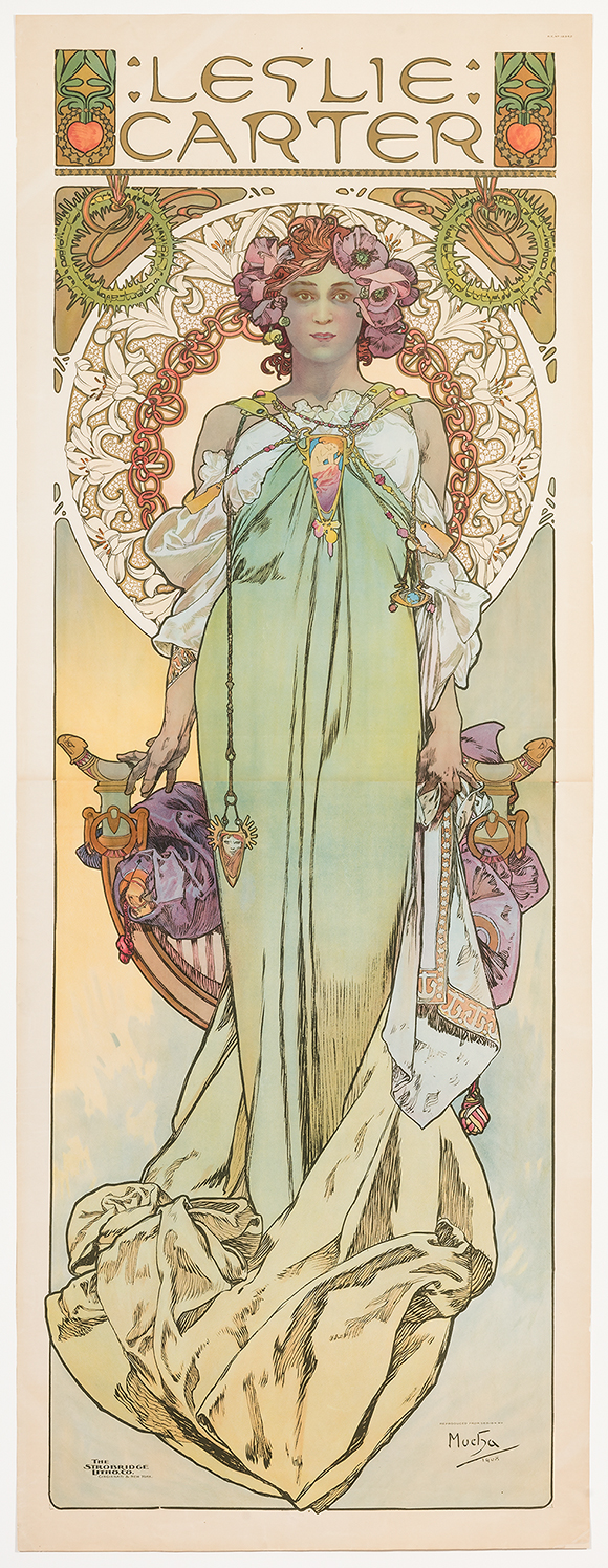  Alphonse Mucha  (Czech, 1860-1939)   Leslie Carter , 1908  Color lithograph  90 1/4 x 37 1/2 in. 