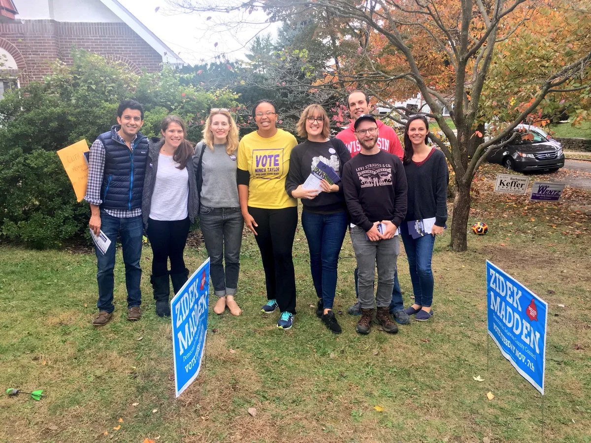 Moinca Taylor canvassing with MPF members in Upper Darby prior to the recent election on 11/7/17