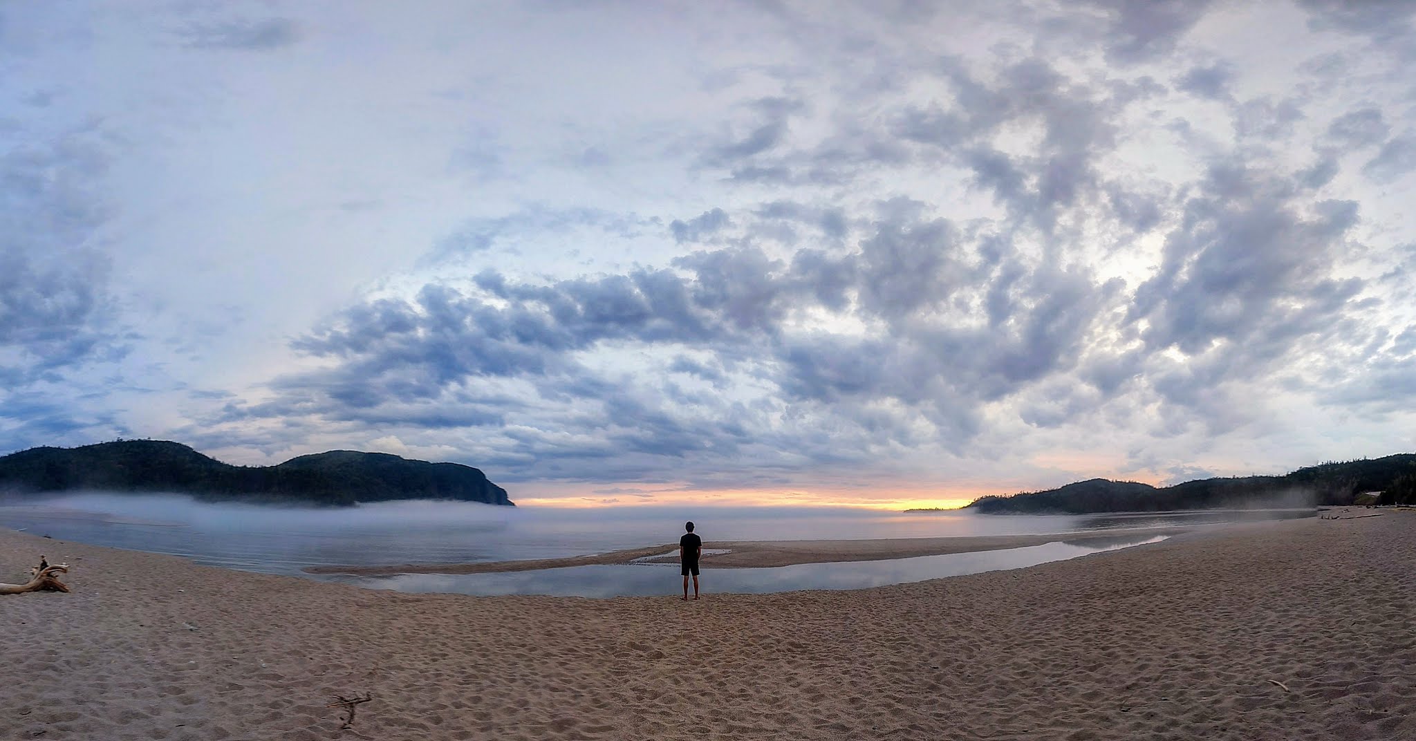 The stunning Old Woman Bay at sunset on the shores of Lake Superior.