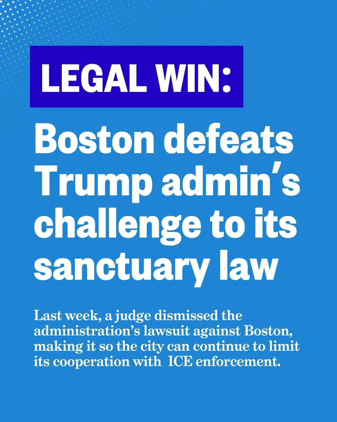 A big win for local governments pushing back against federal coercion.

The federal government has increasingly turned to the courts to pressure local governments over immigration enforcement. Last week, one of those efforts failed when a judge dismi