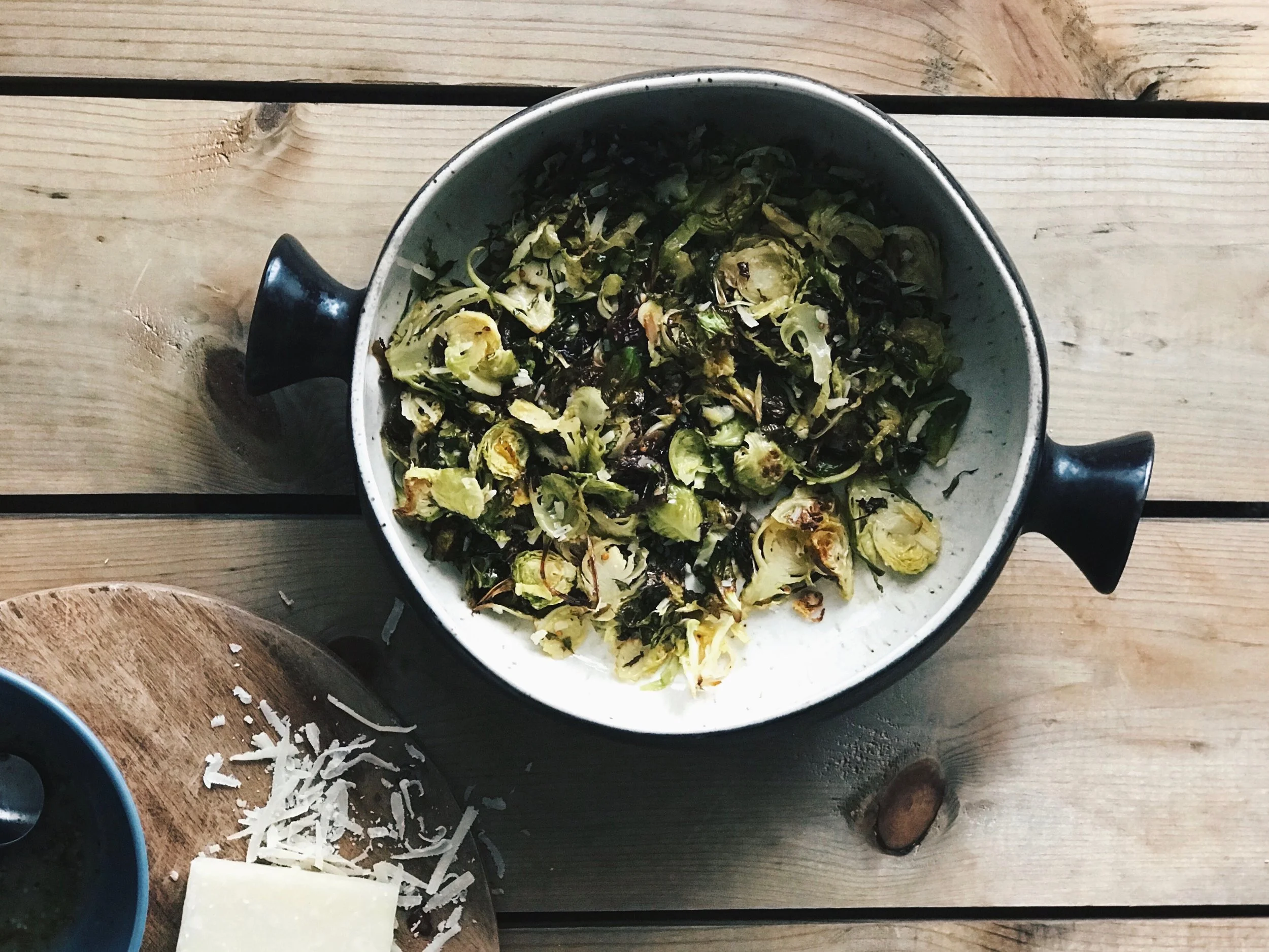 Warm Brussels Sprout Salad with Lemon Mustard Vinaigrette 