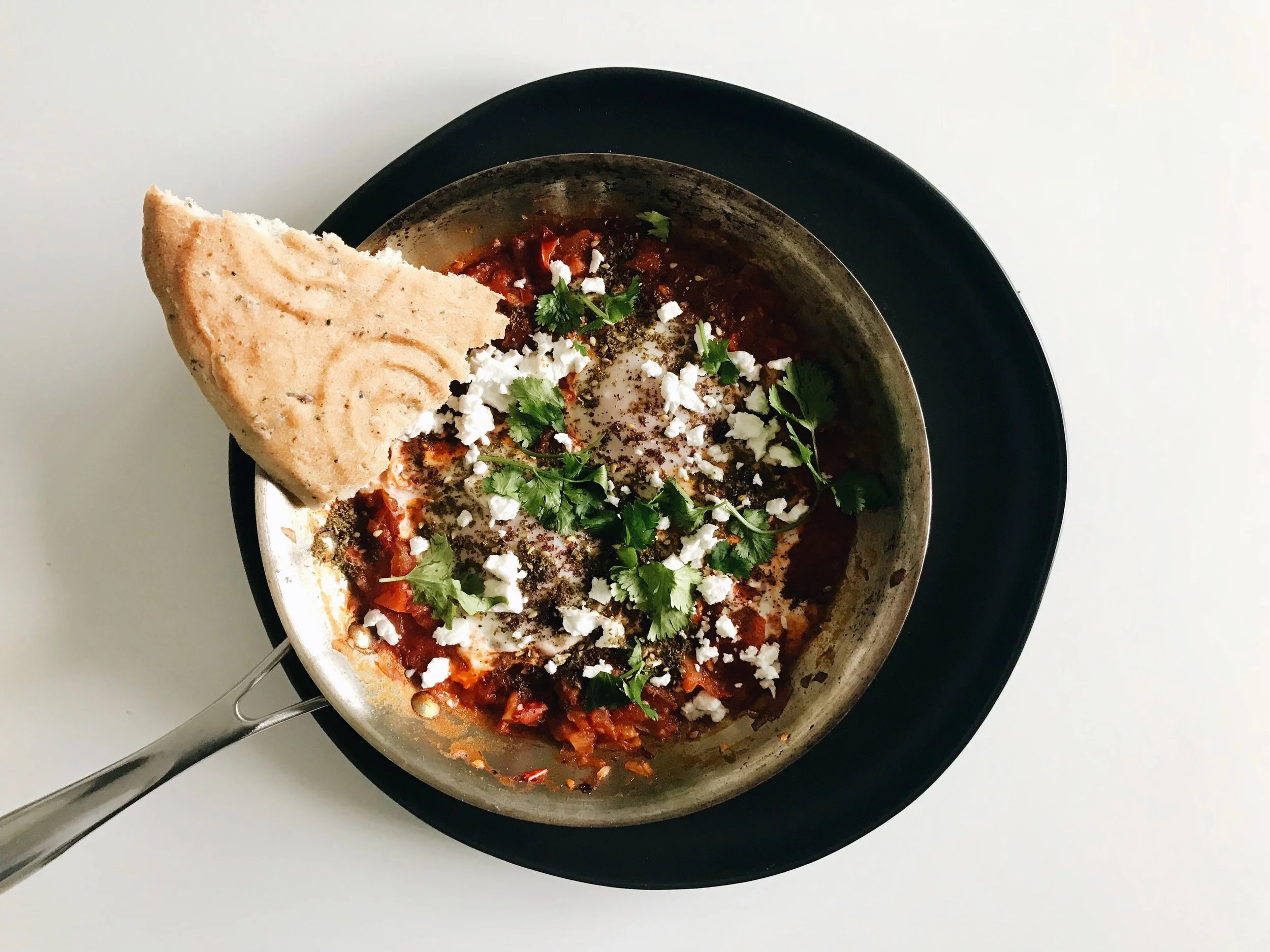 Shakshuka with Feta, Sumac, Zataar and Roasted Red Pepper 