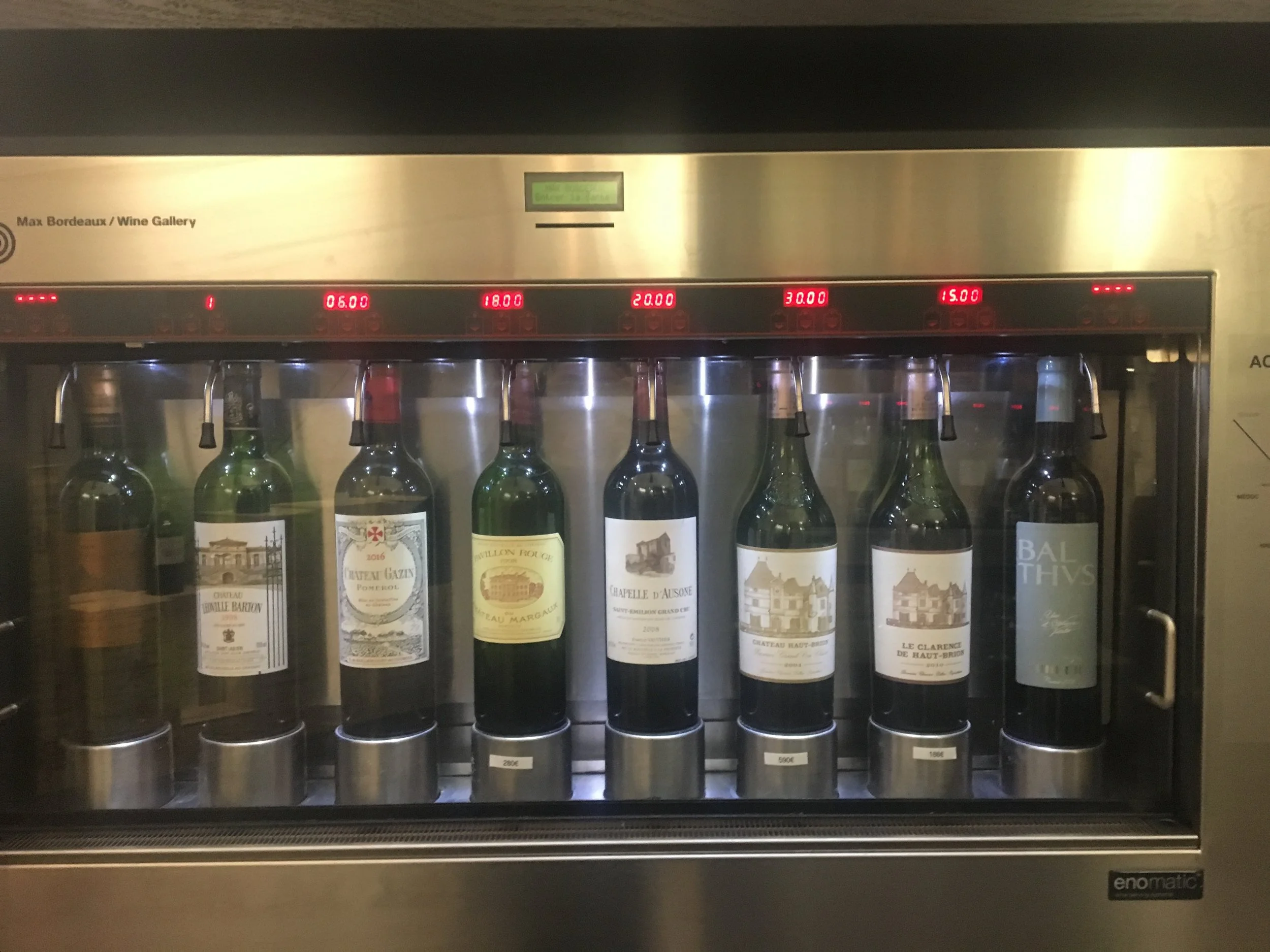 Some of the wine tasting choices available at Max Bordeaux