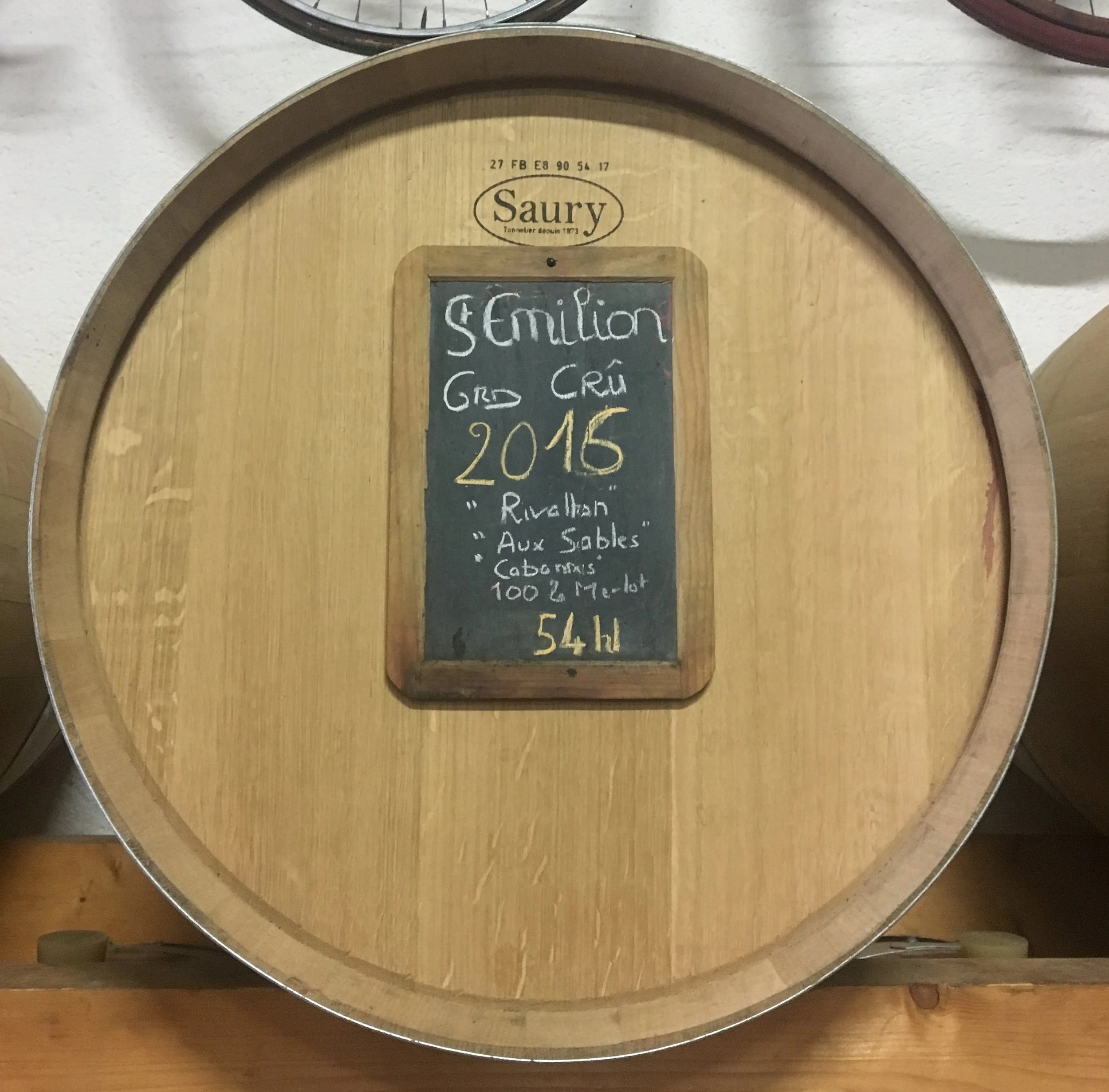 A barrel of the 2015 grand cru at Château La Rose Côtes Rol