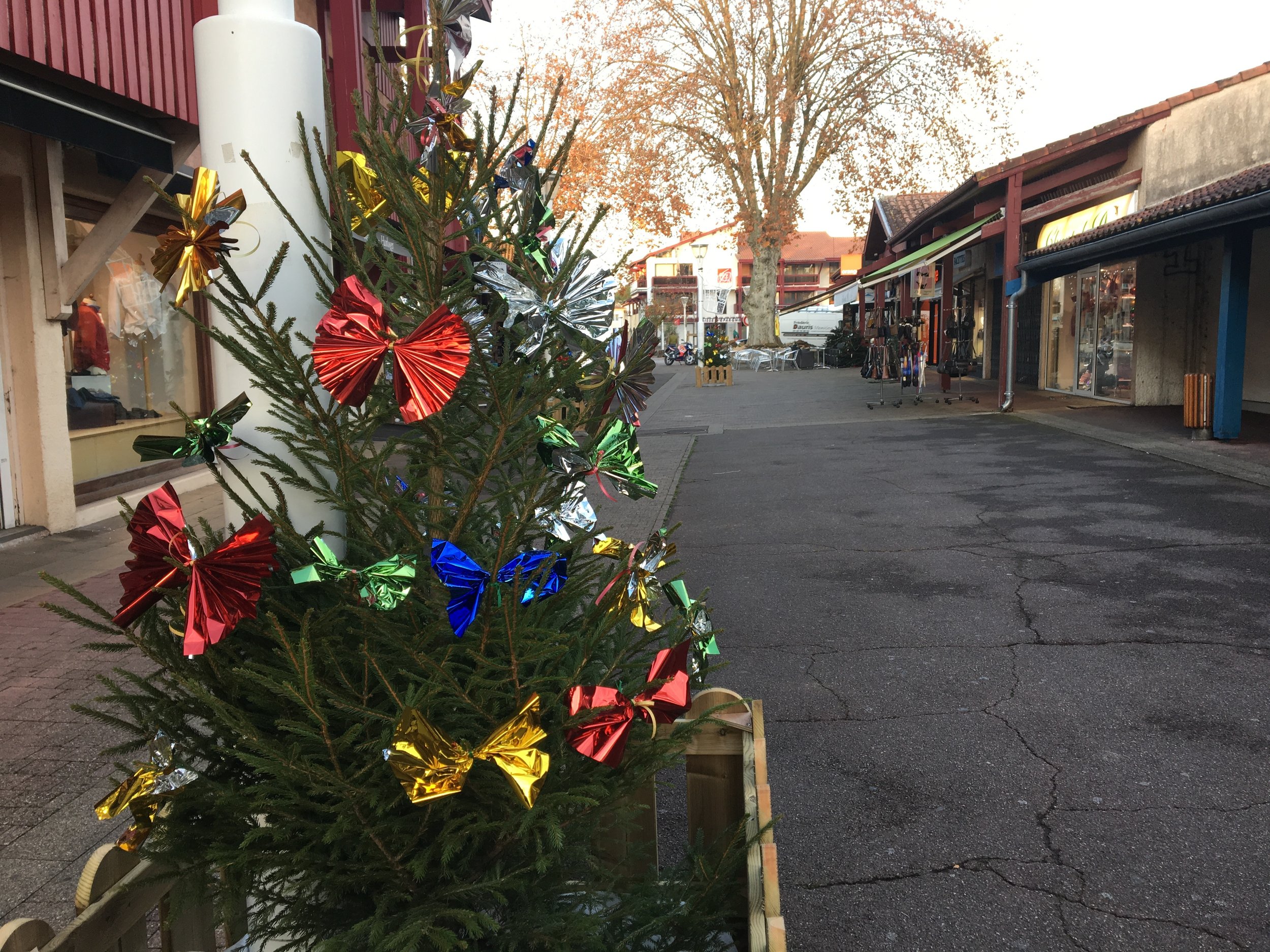 Christmas decorations in the small town center