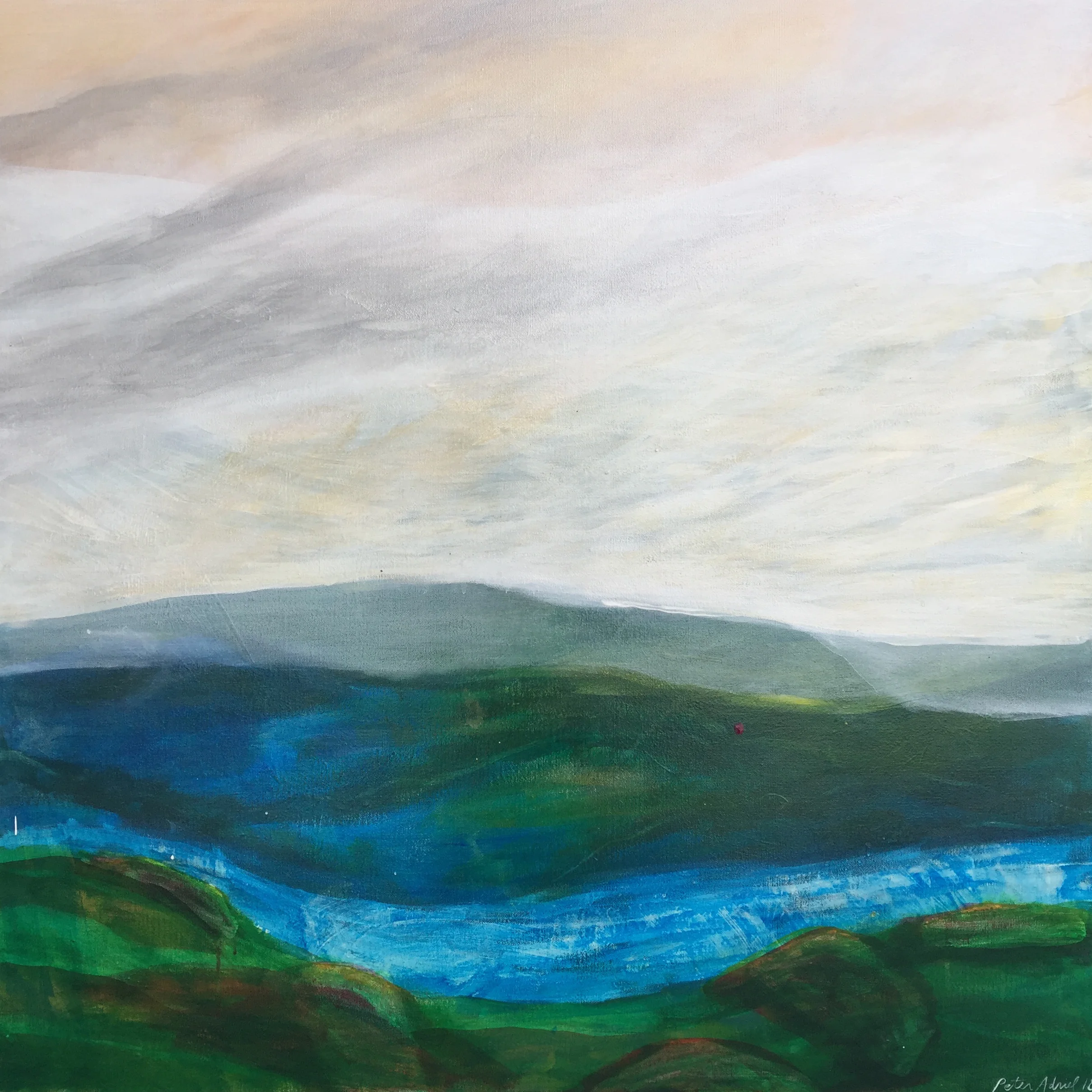 Peter Adriel. Blue River. 2018. Acrylic on canvas. 36" x 36"