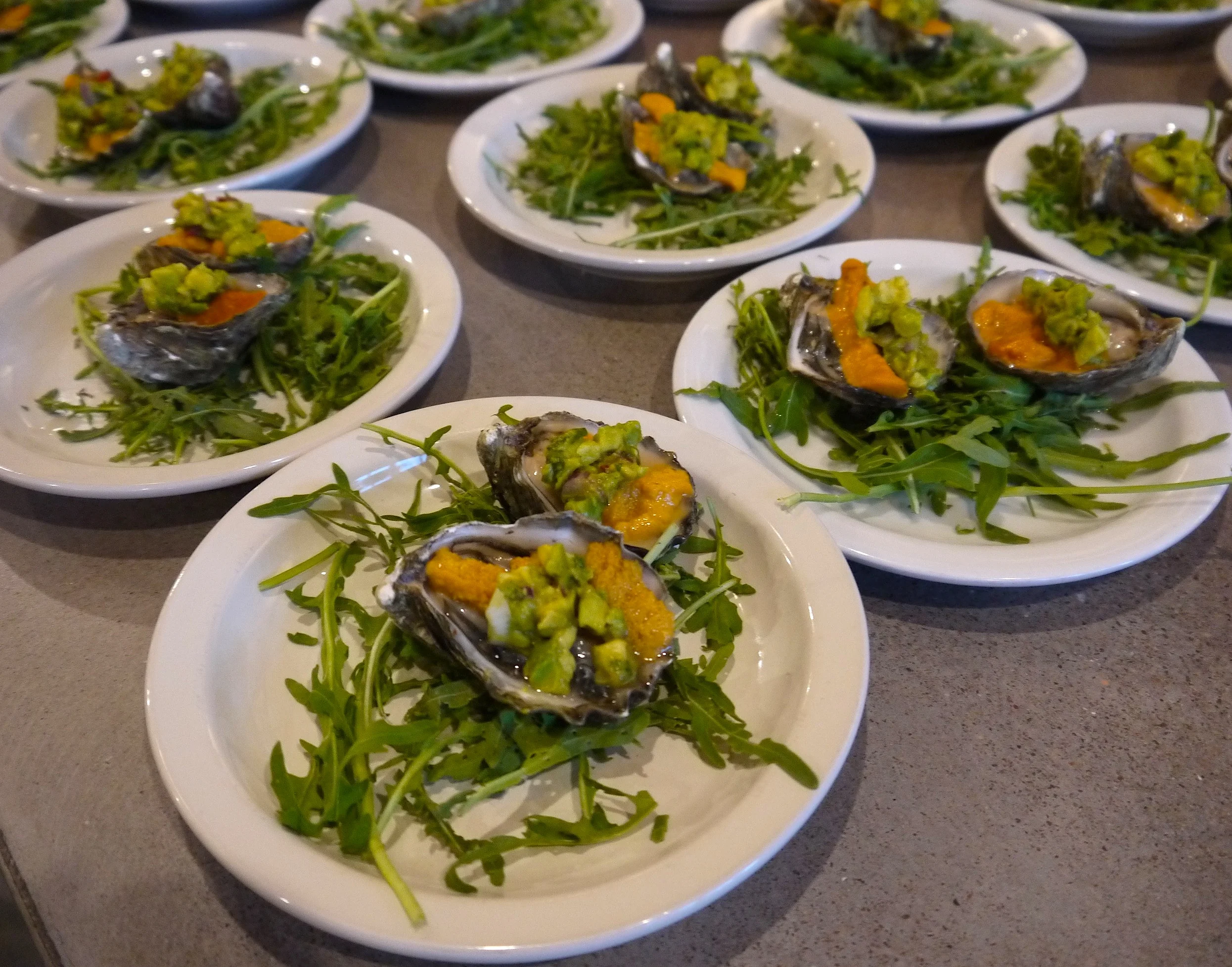 Jeff Olsson started us off with an oyster, uni and avocado plate paired with the 2016 Kaena Grenache Blanc.