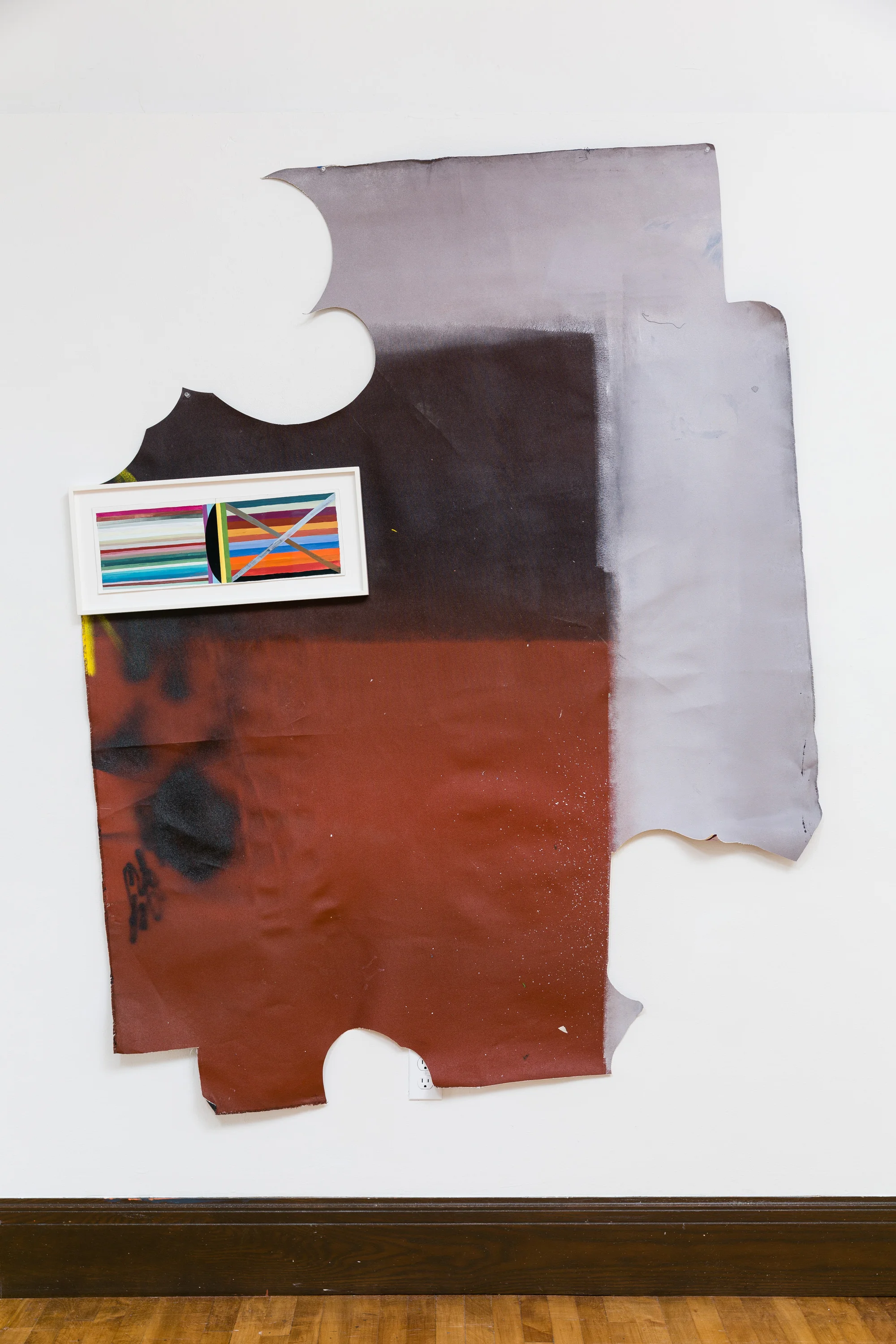   Ampersand  Athenaeum, La Jolla, CA May/June, 2015   Fence with Pelt  framed gouache, acrylic and canvas 76 x 62 inches 2015  