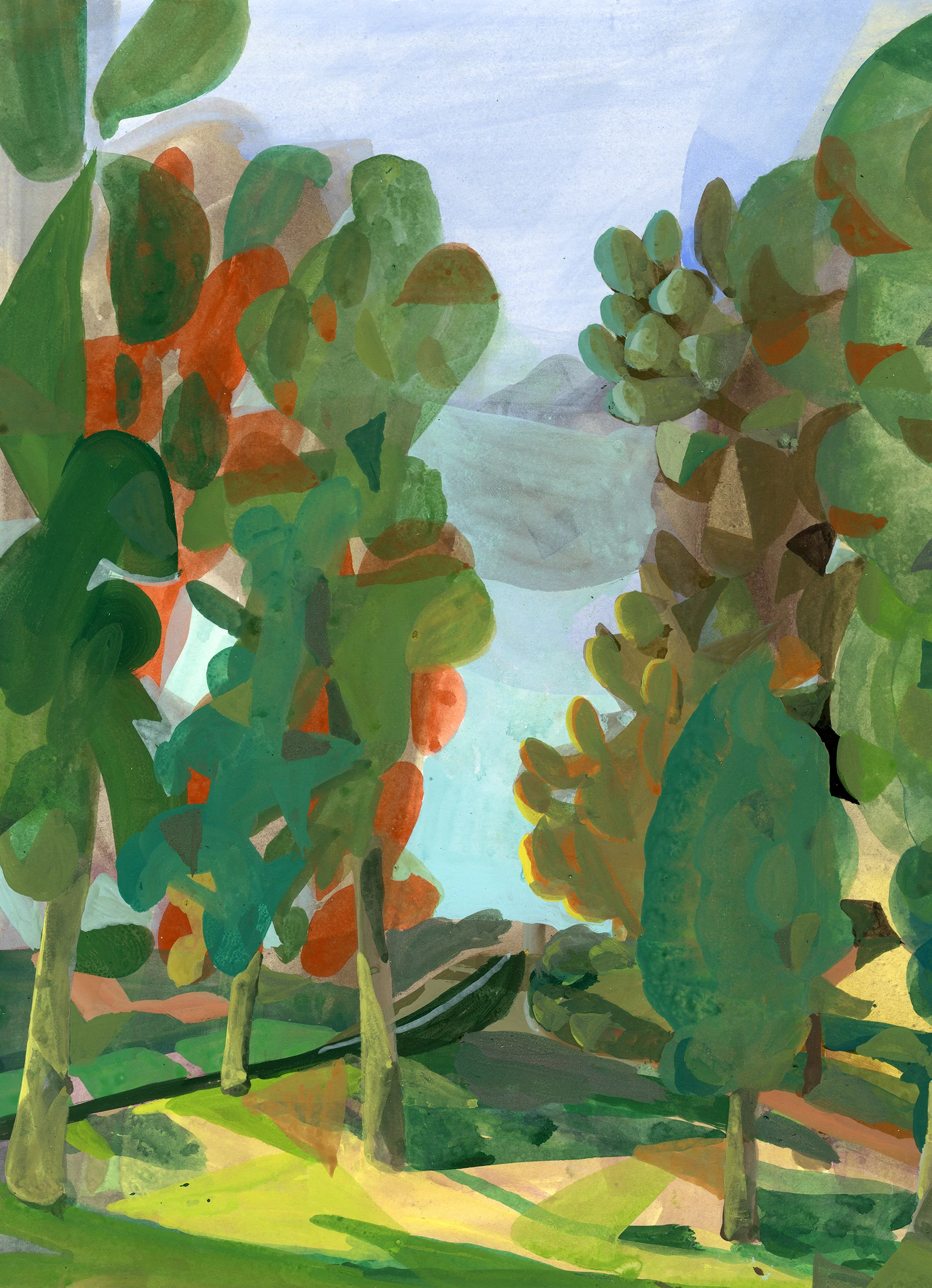  Presidio Park 2, San Diego acryla gouache on Arches paper 16 x 12 inches 2014 