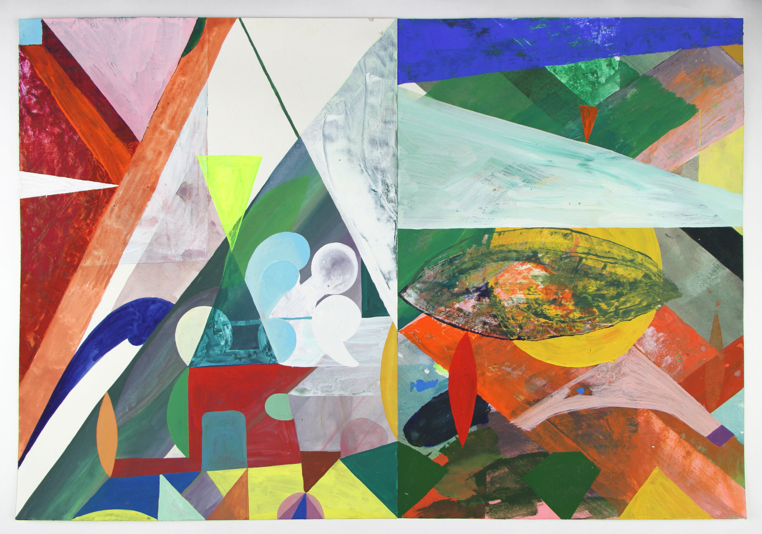   Pyramid &amp; Football  gouache on paper 16 x 23.5 inches 2017 