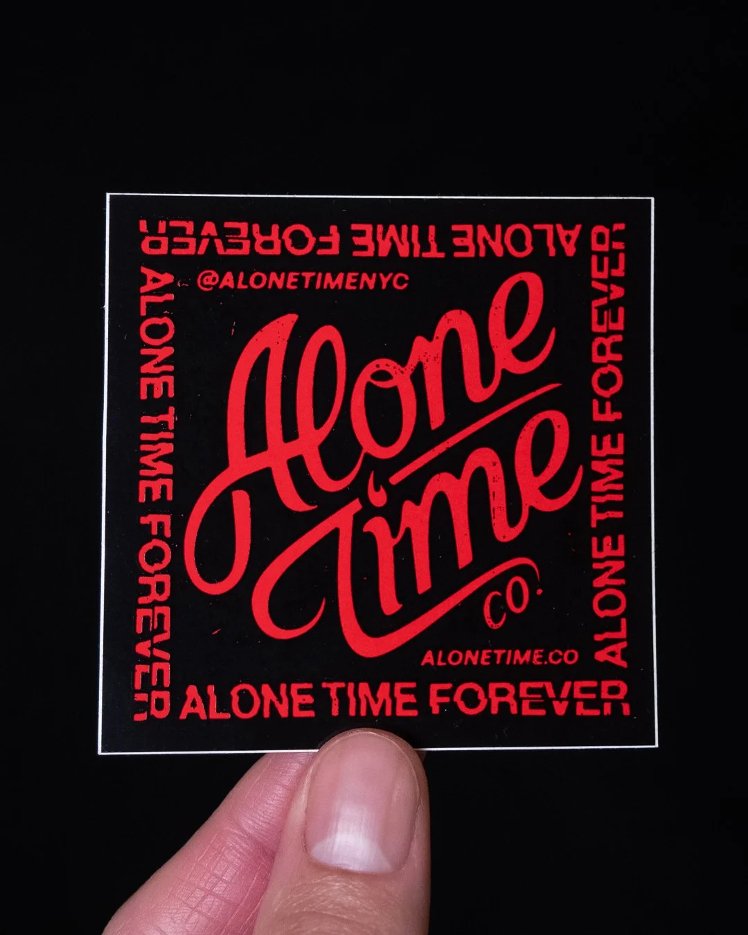 Alone Time Logo - Red + Black Square Sticker
