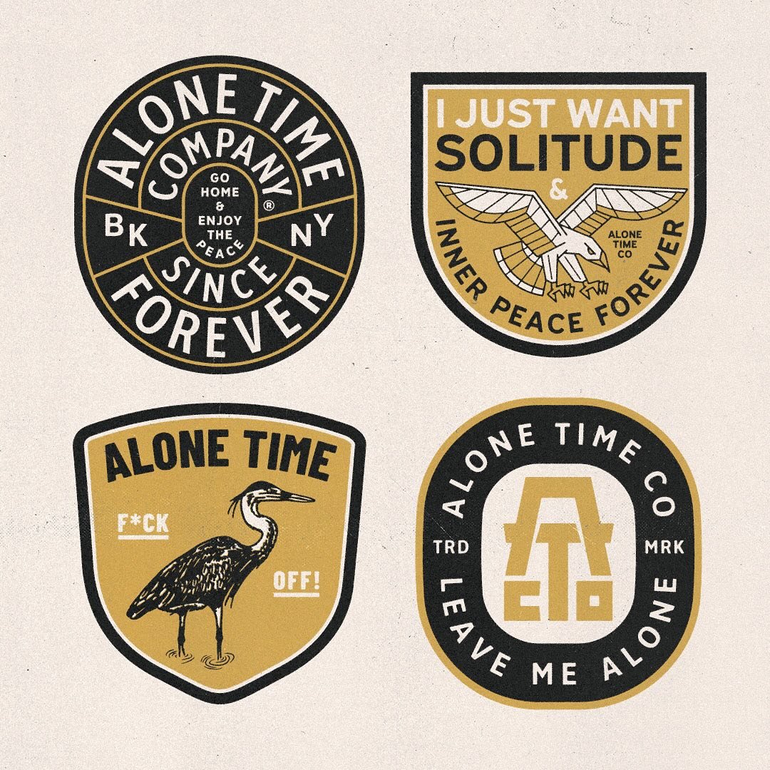 Yooo! Worked up some new badges for @alonetimenyc that I&rsquo;m pretty stoked on. They range from too chill to very aggressive but are all saying the same thing: give me peaceee ✨ Favorite one?