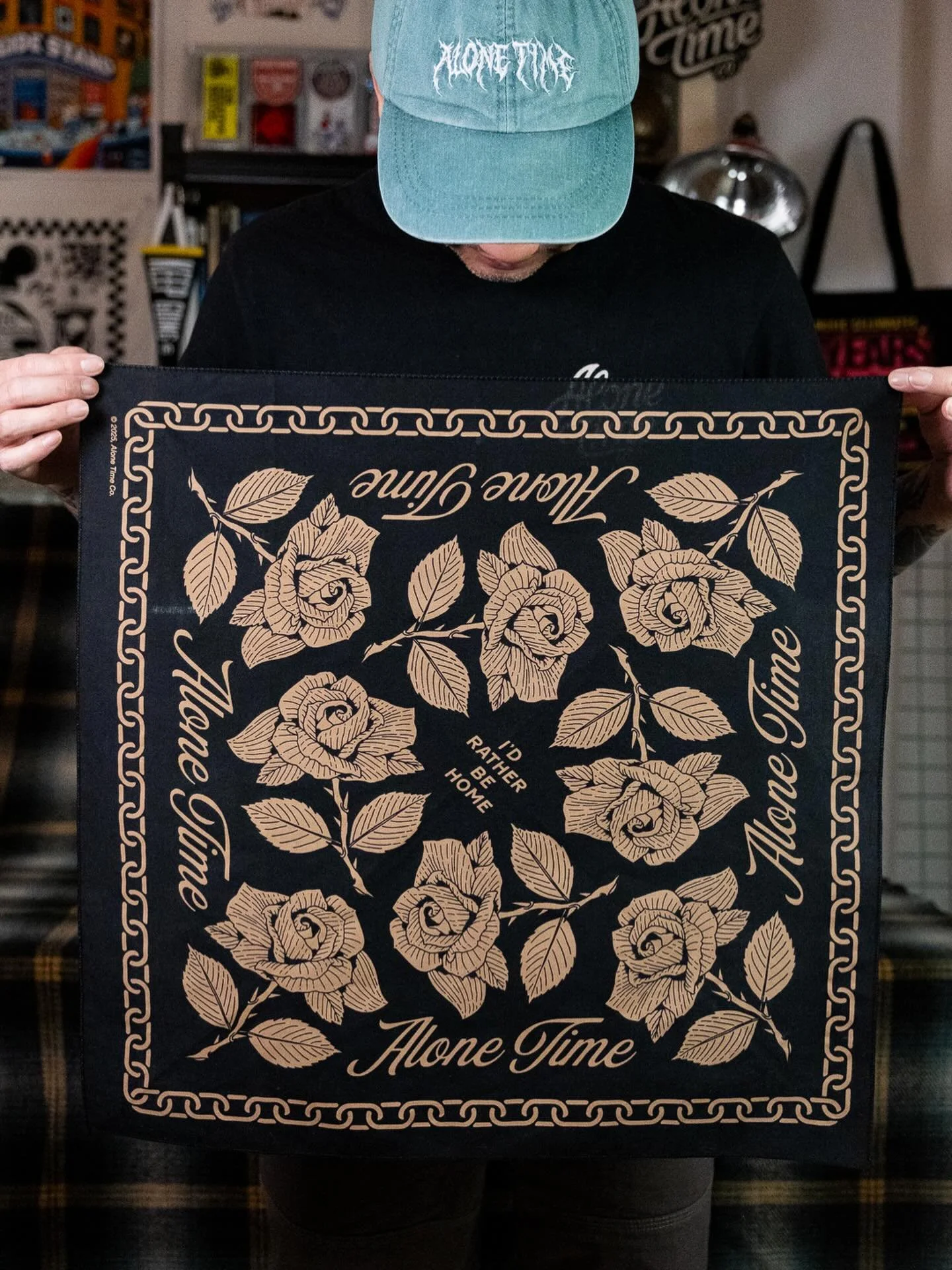 I&rsquo;D RATHER BE HOME. Ok, enough sneak peaks. Dropping a few new items, including this screen printed bandana, this week. Sign up for my mailing list if you wanna know when! 🔗 
⠀
Printing: @pinebrand 
Photo: @ashaqian 
⠀
Also, save the date(s): 