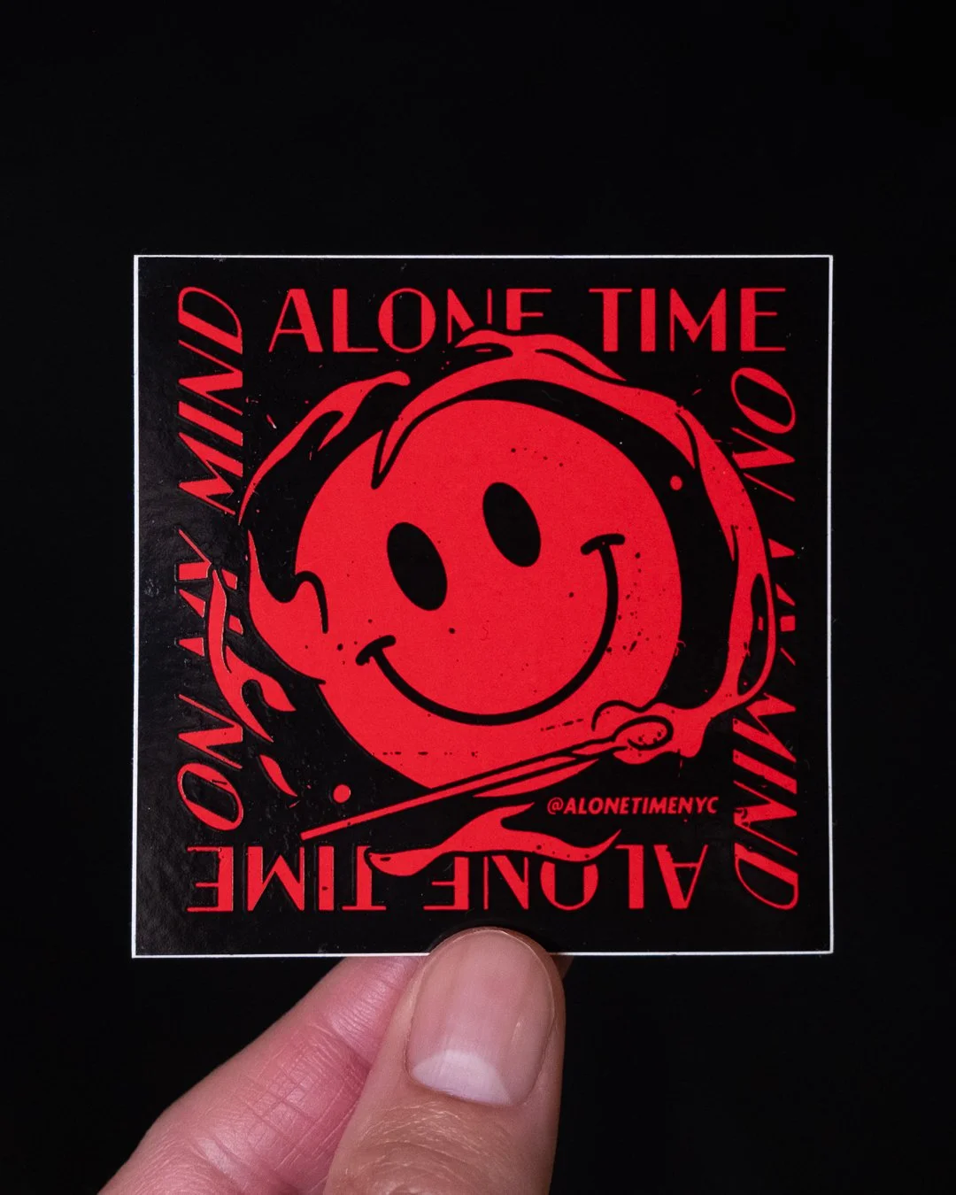 Smile Matchstick - Red + Black Square Sticker