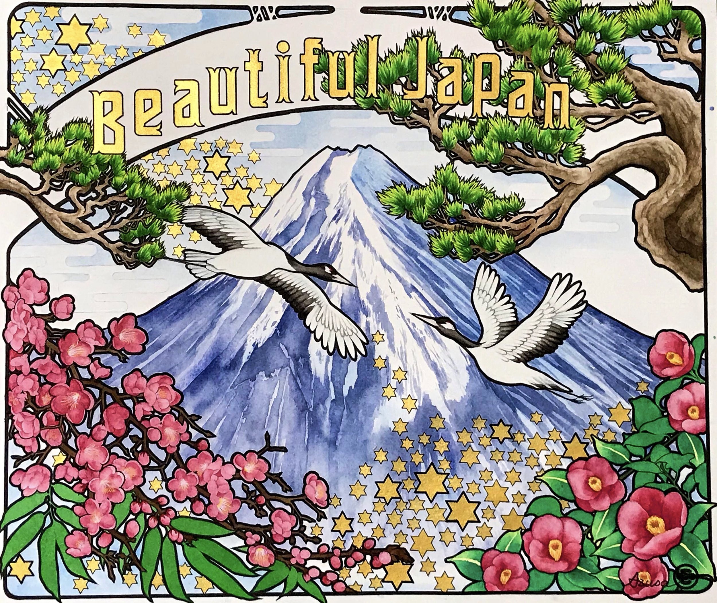 Mt.Fuji and Japanese cranes