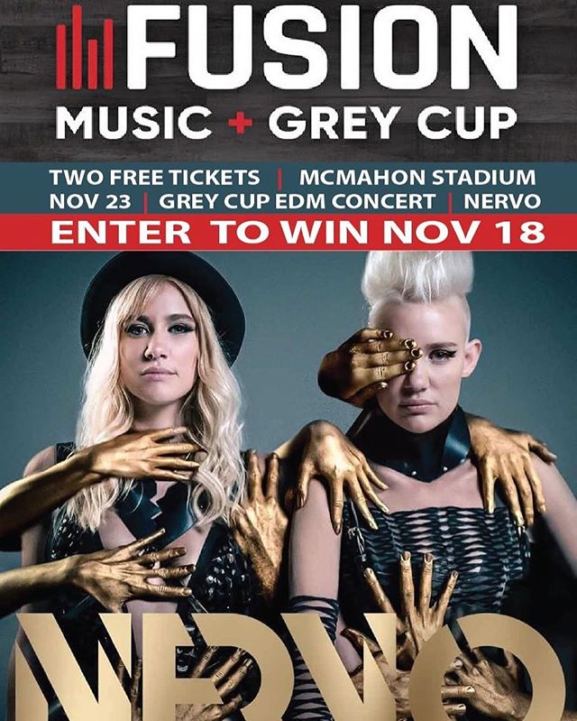 TWO TICKET GIVEAWAY TODAY! ENTER TO WIN 2 tickets to Nervo's  EDM show this Saturday! Giveaway is TODAY! Come by the Joyce on 4th! #yycgiveaway #calgarygiveaway #fusionmusic #nervo #greycup #calgarygreycup
